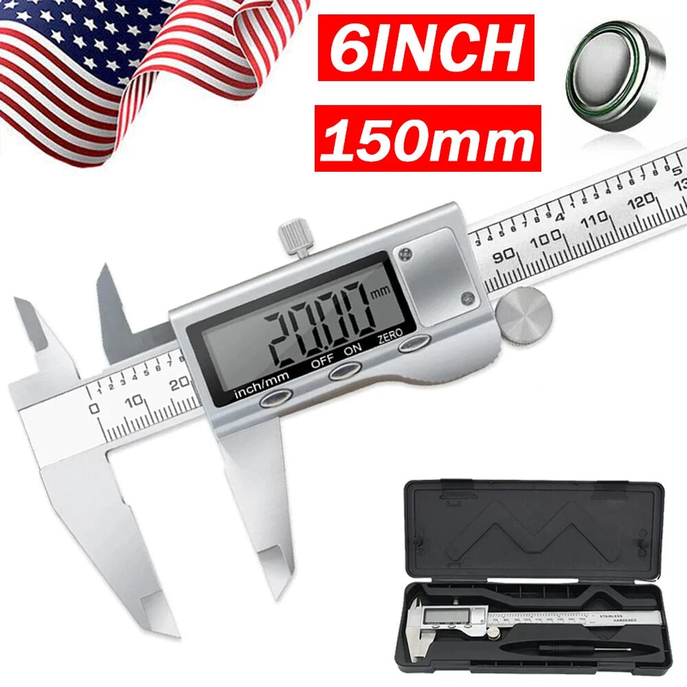 Digital Caliper Micrometer LCD Gauge Vernier Electronic Measuring Tool 6″ 150mm