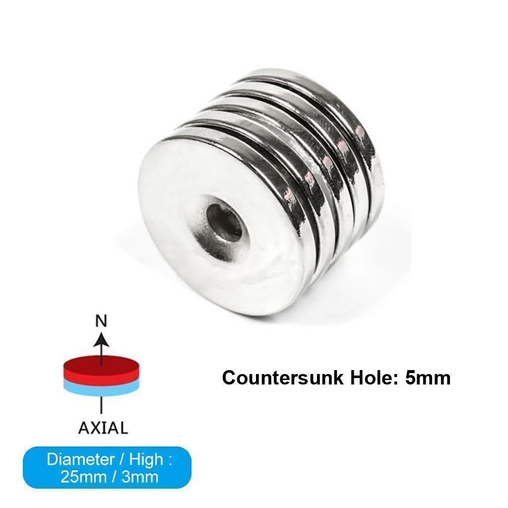10/30/50Pcs Strong Countersunk Ring Magnets Hole 5mm Rare Earth Neodymium 25*3mm