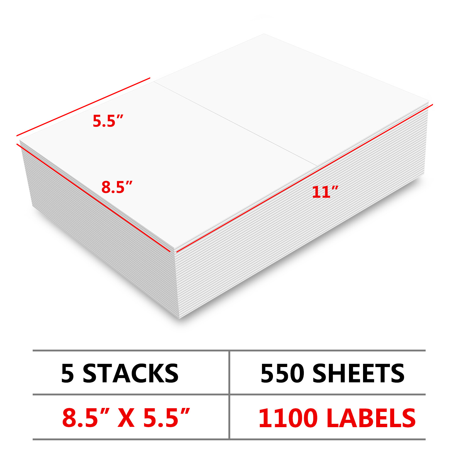 1100 Premium 8.5″X 5.5″ Self Adhesive Shipping Labels Half Sheet for Laser