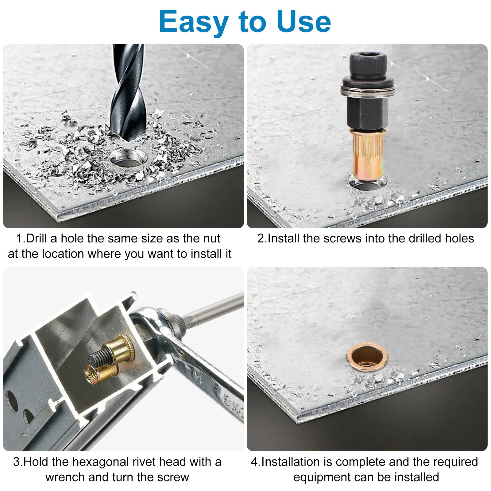 58 PCS Manual Rivet Nut Gun Kit M3- M10 Threaded Insert Tool For Automotive DIY