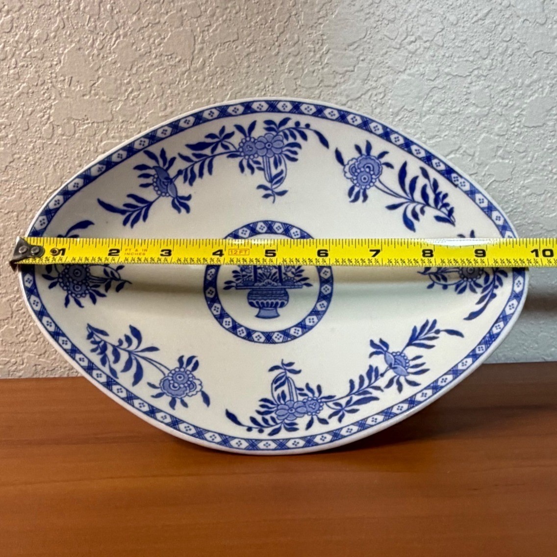 Vintage Jackson China Blue White Floral Basket Oval Serving Bowl Restaurant 9.75