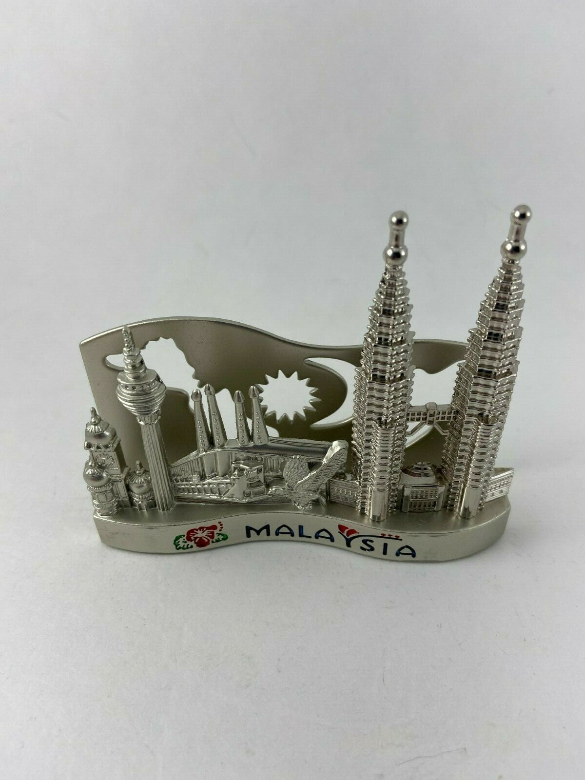 NOS Malaysia Card Holder Silver Toned Vertical by Mari New in the Box -Skyline