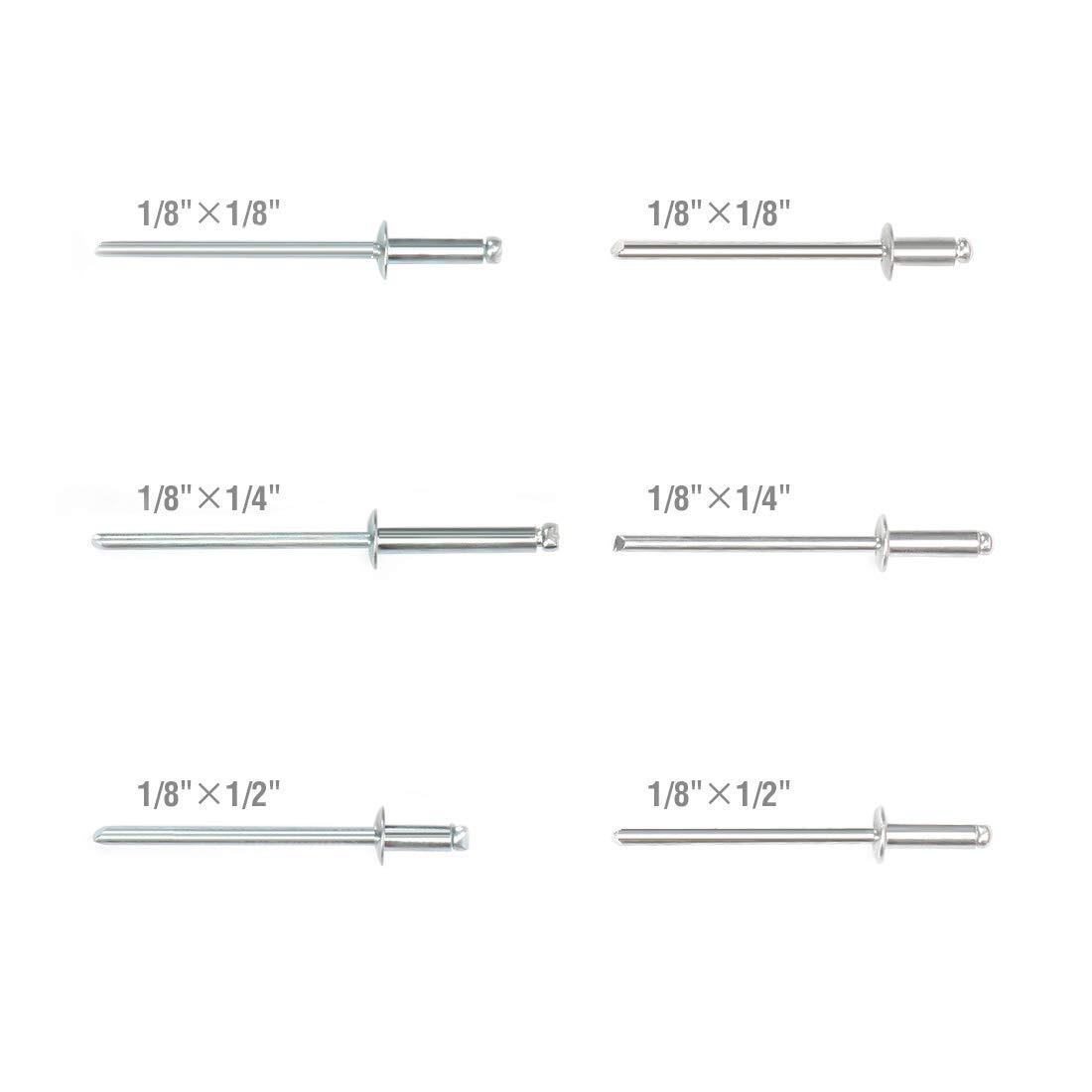 DURATECH 4-in-1 Rivet Gun with 100 Rivets – 3/32″ 1/8″ 5/32″ 3/16″ Heavy Duty
