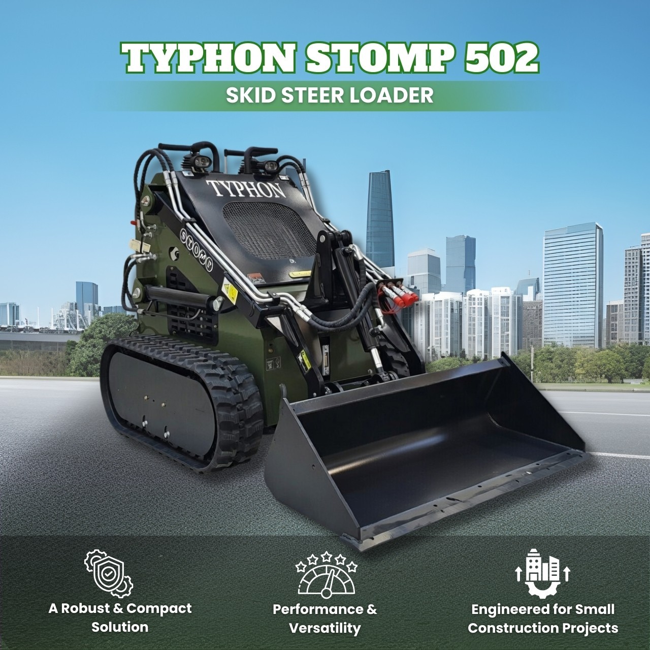 FreeShip TYPHON STOMP 502 1958lbs Mini Skid Steer Loader 22.1HP Honda Gas Engine