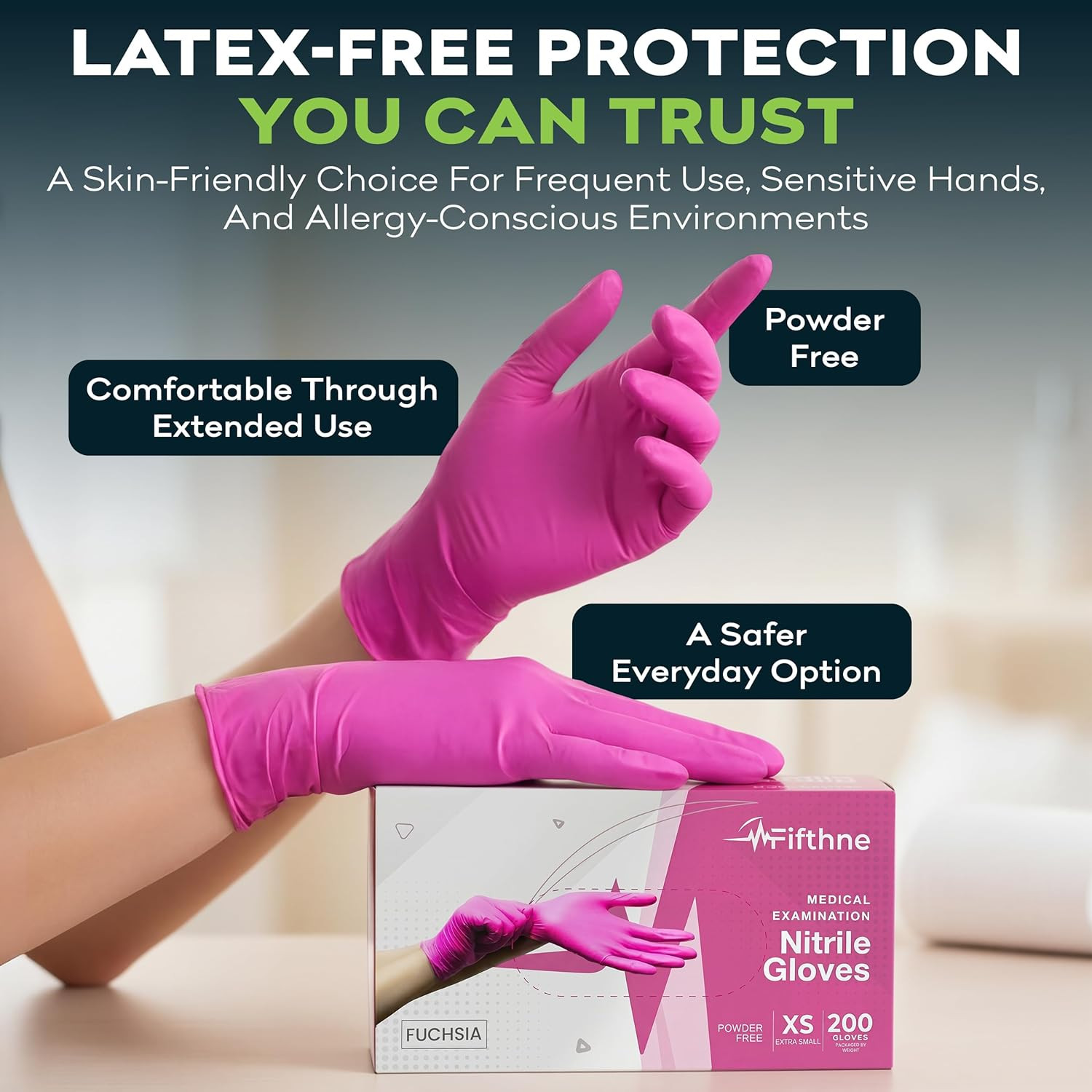 Fuchsia Hot Pink Disposable Gloves 3 Mil Exam Powder Free Latex Free Fit Comfort