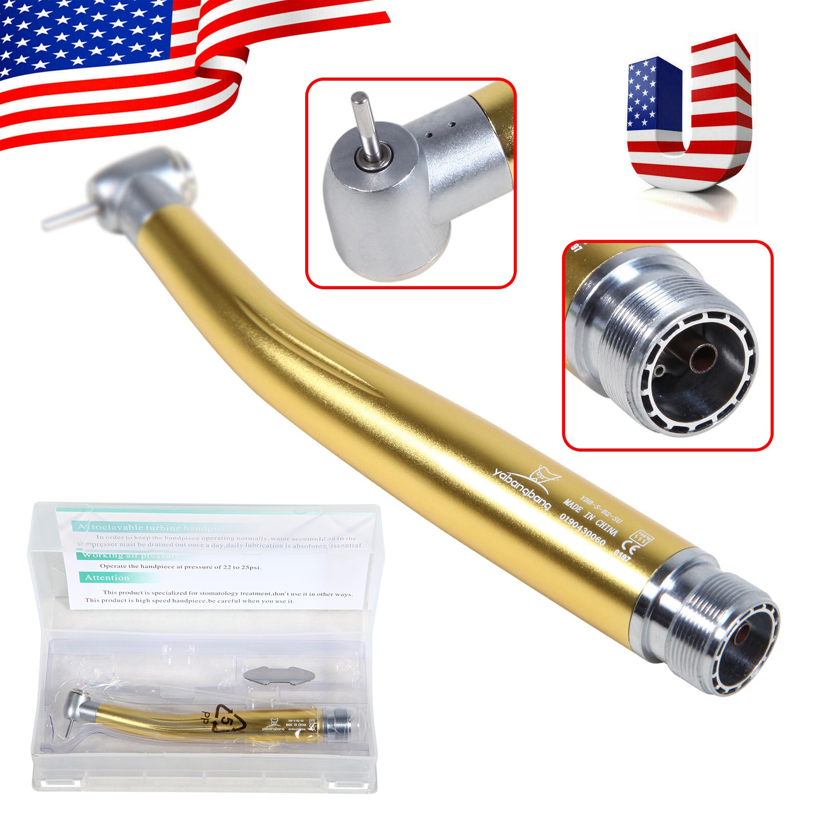 NSK Style Dental High Speed Handpiece PANA-MAX Turbine 2 Hole Borden Golden