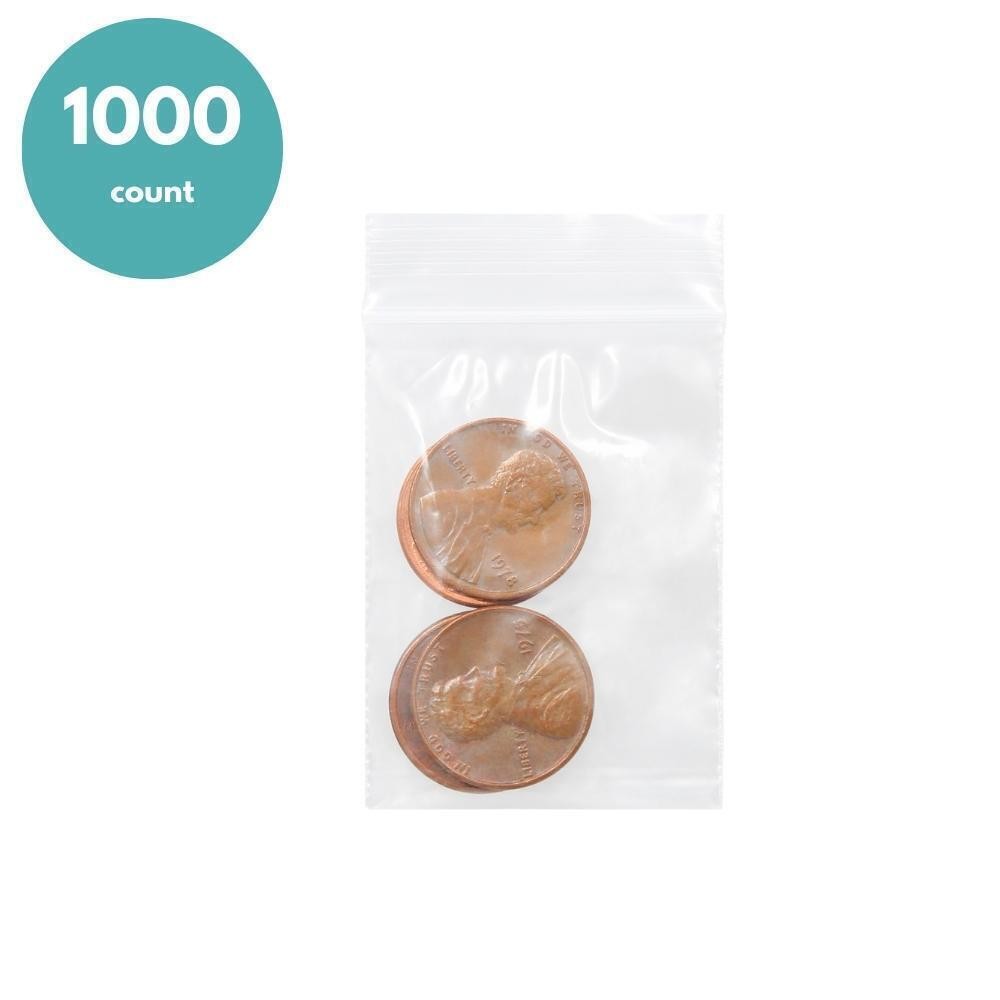 1000 Reloc Zippit Bags 2″ x 4″ Clear 2mil Reclosable Poly Baggies 1,000 Pcs 2×4