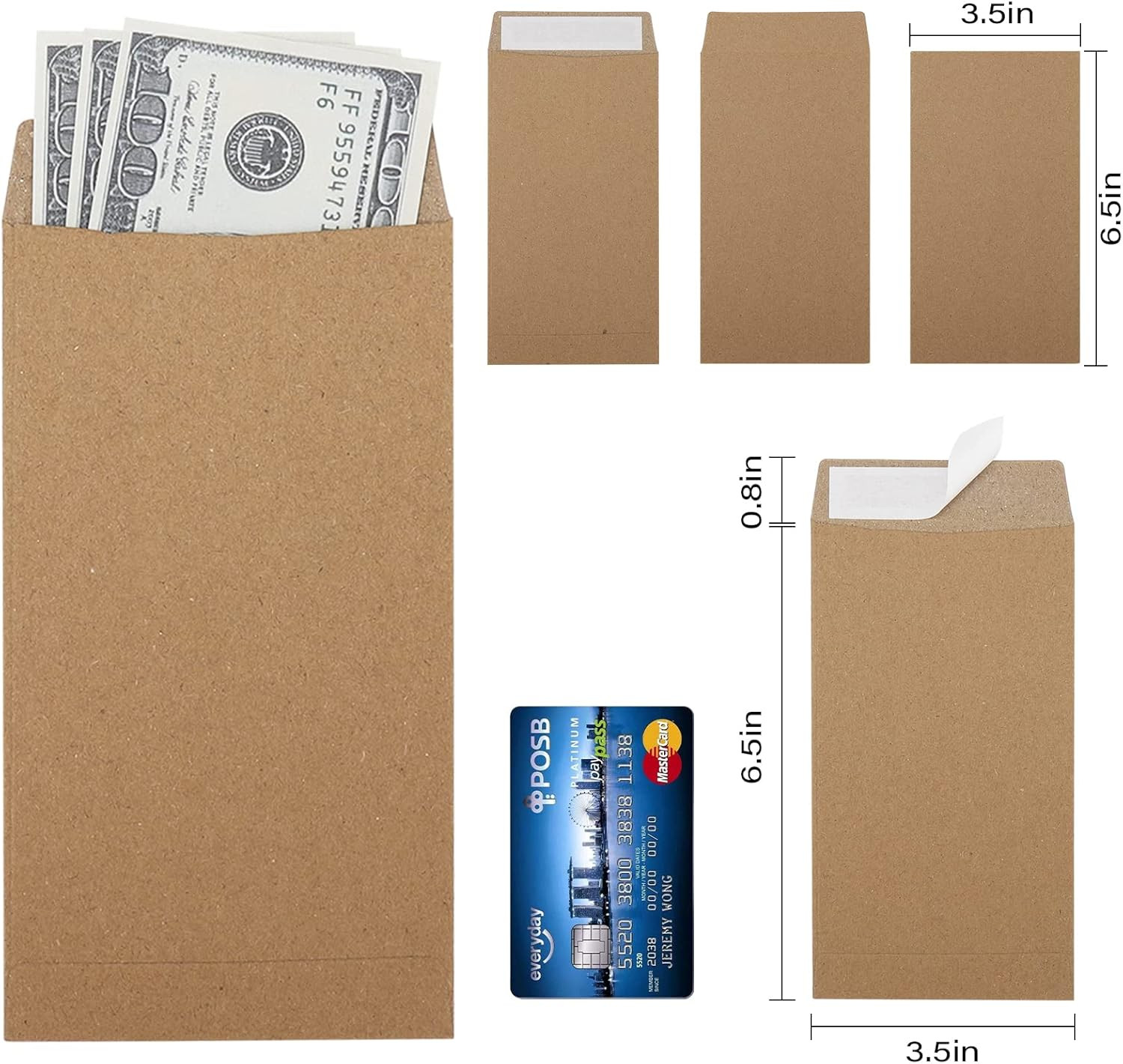 100 Pack Cash Envelopes Self Adhesive 6.7X3.5 Inch, Fit for Envelope Money Savin