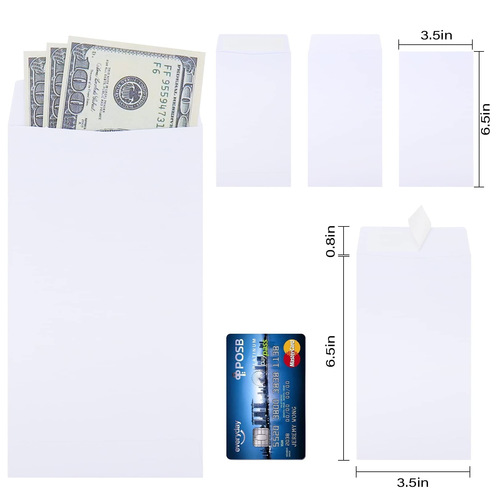100 Pack Cash Envelopes Self adhesive 6.7×3.5 Inch, Fit for Envelope Money Sa…