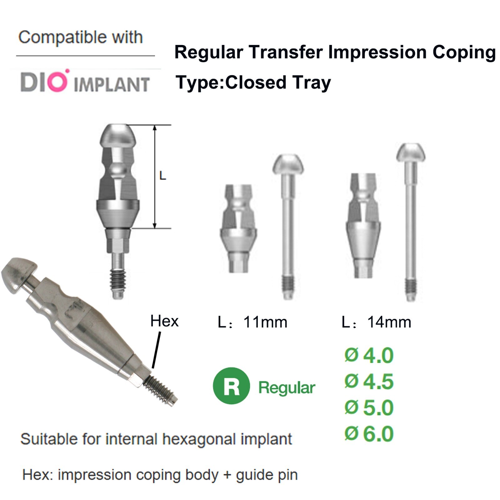 US DIO UFII Regular Impression Coping Transfer Straight Locator Healing Abutment