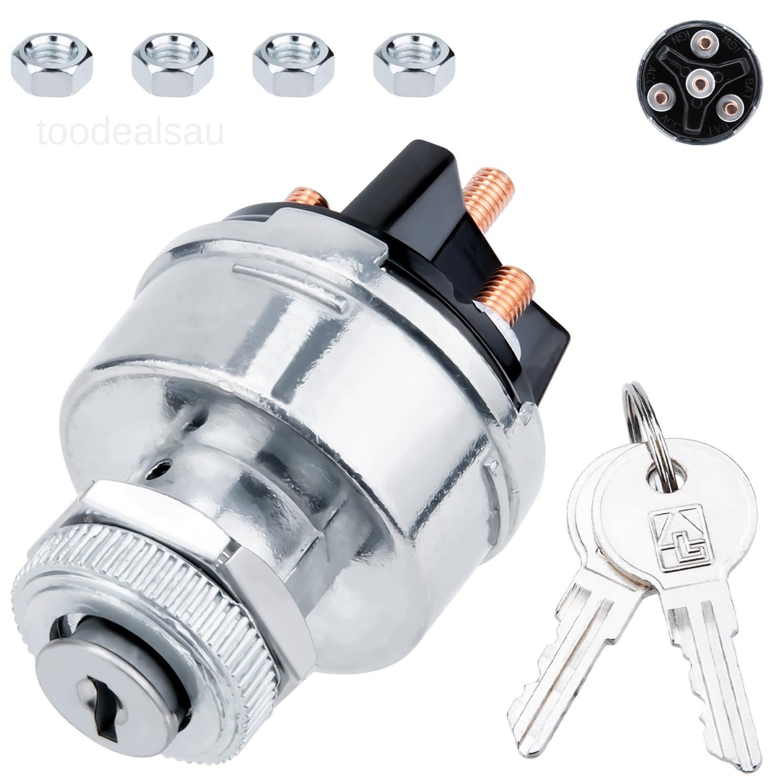 Ignition Switch with Key, Universal Ignition Key Switch, 12V 4 Position Starter