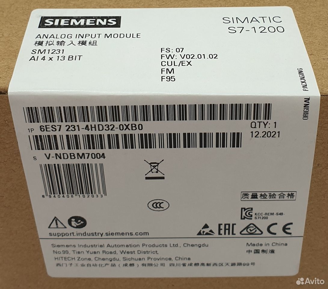 6ES7 231-4HD32-0XB0 NEW SIEMENS 6ES7231-4HD32-0XB0 S7-1200 ANALOG INPUT MODULE
