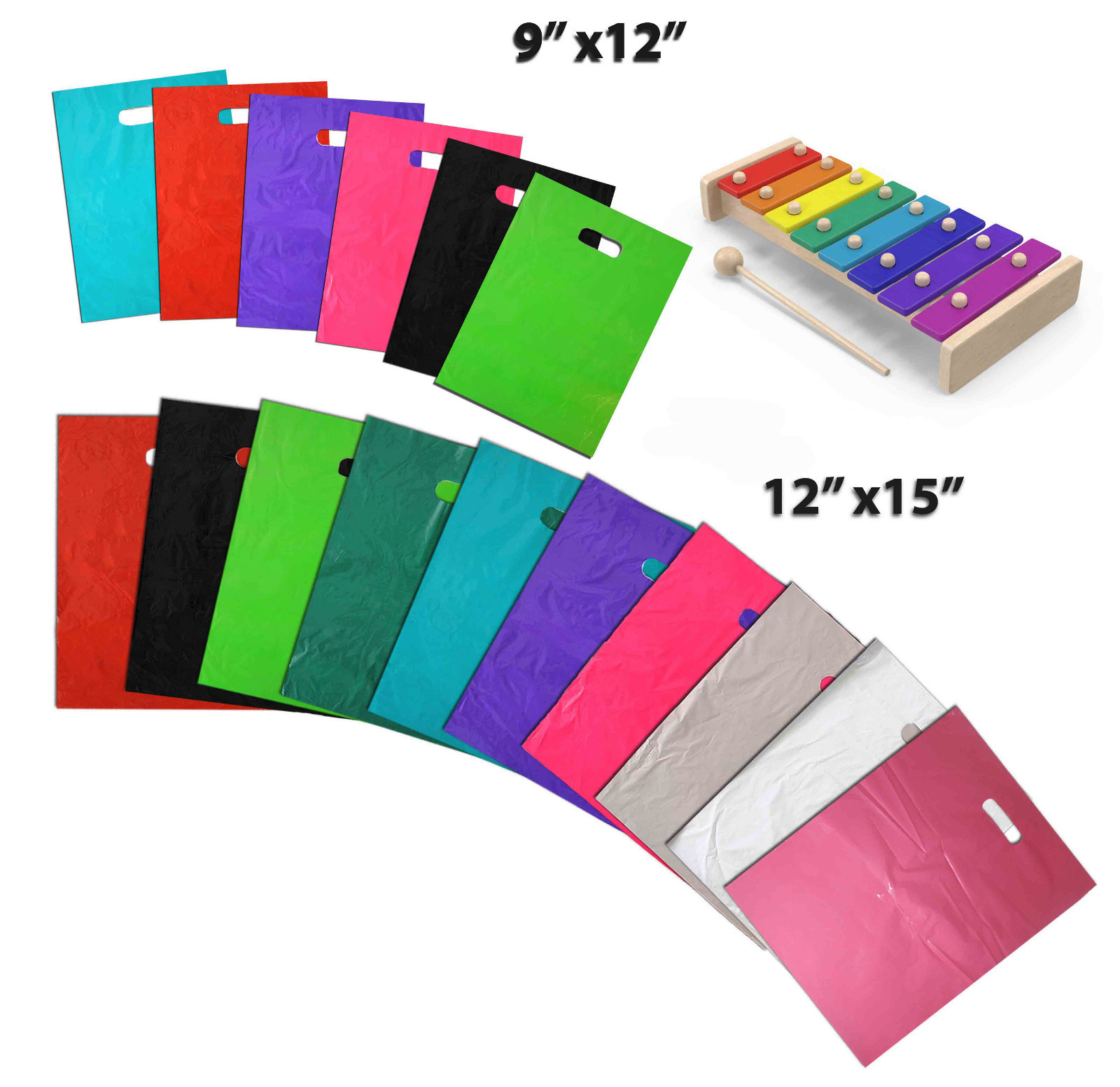 9″ x12″ & 12″ x15″ Colored PLASTIC MERCHANDISE Store Bags, Retail Product Bags