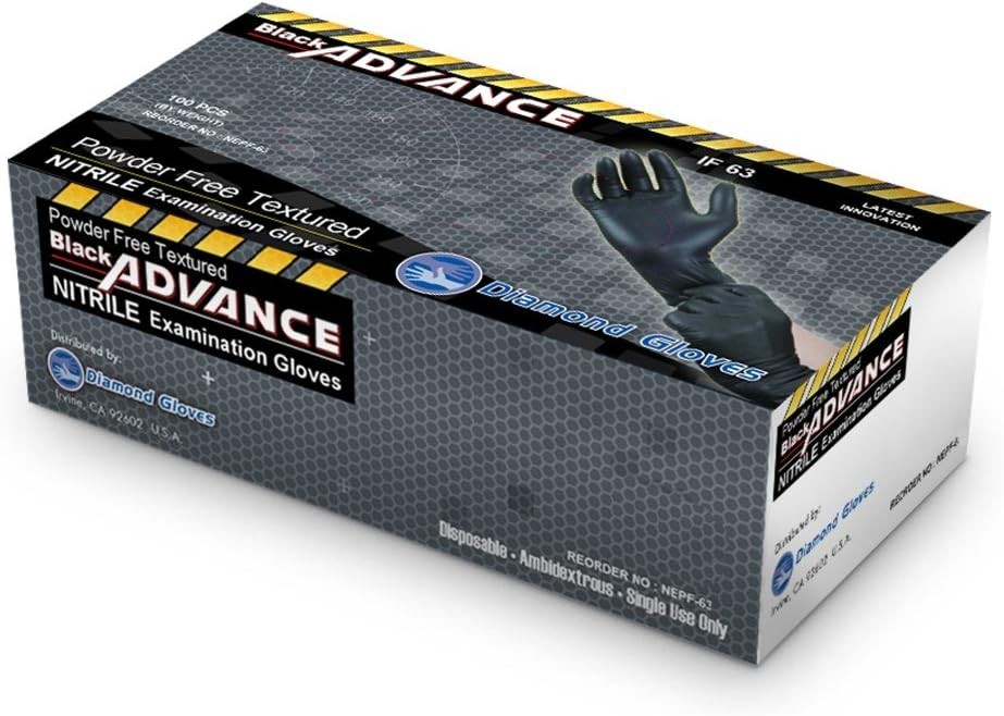 Advance Nitrile Examination Gloves 6-mil, Black – 1000 Pieces New (S/M/L/XL)