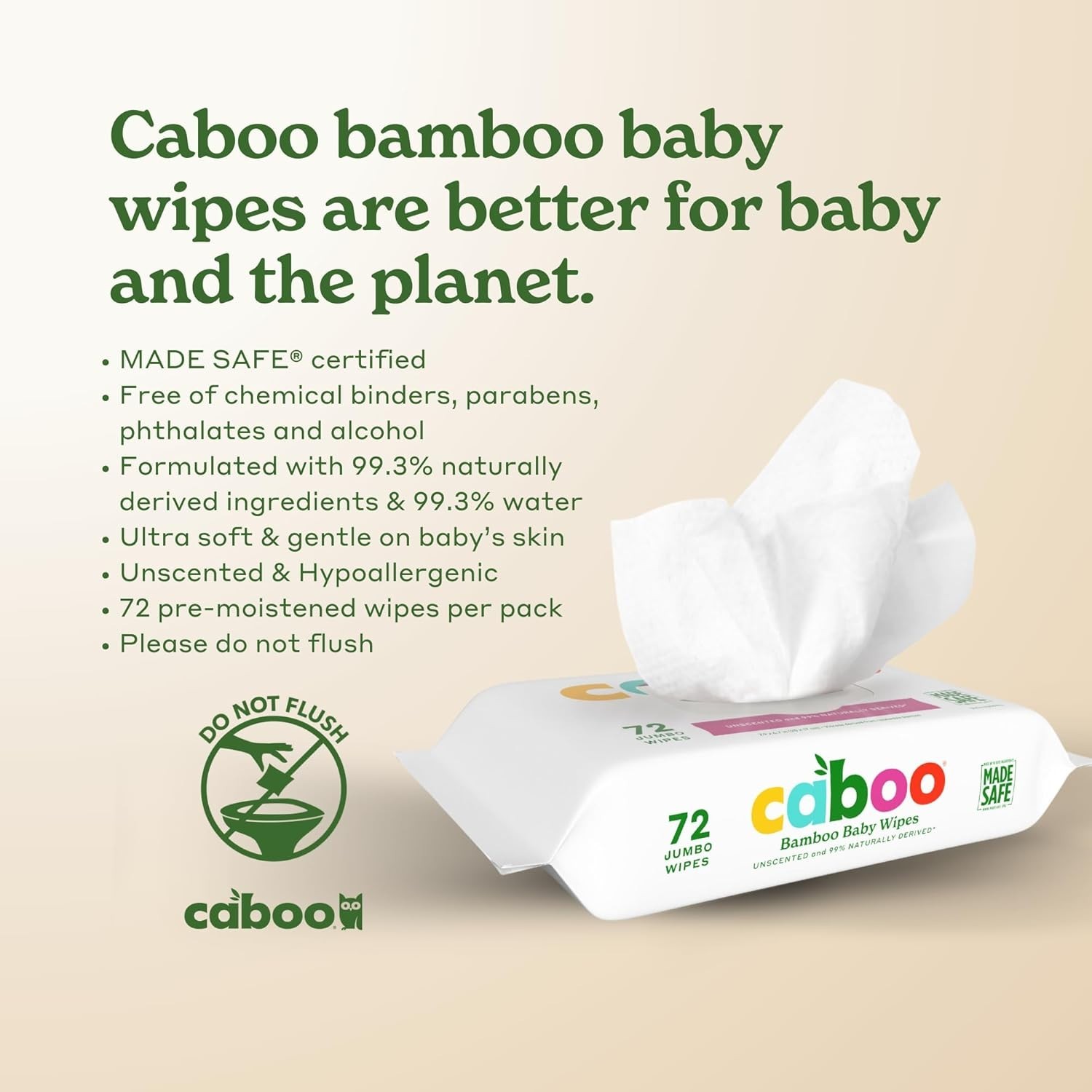 Caboo Unscented Wipes 72ct 6 Packs