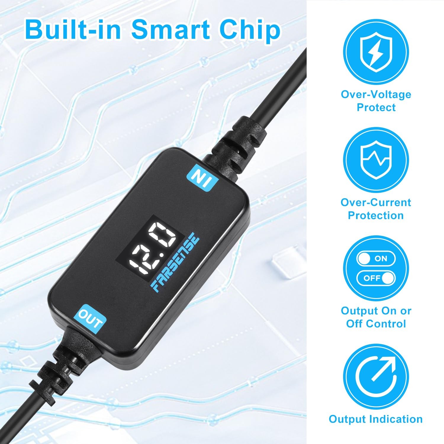 USB-C to DC 12V Step-Up Power Cable 3FT Voltage LED Display 5.5×2.5 & 3.5×1.35mm