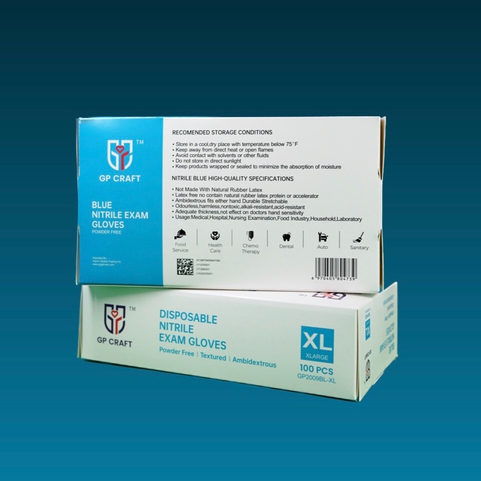 GP CRAFT Disposable Nitrile Exam Gloves, 4 Mil, Blue, Chemo Rated, Case of 1000