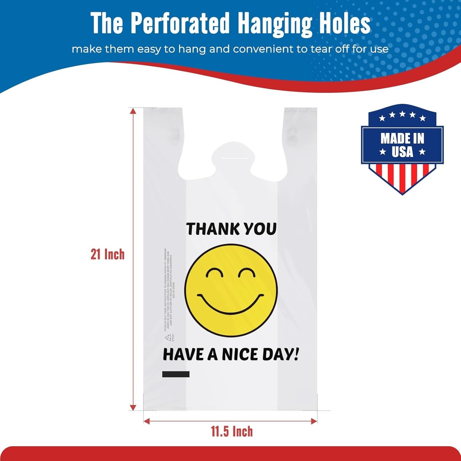 2000 Thank you T-Shirt Bags 1/6 12″ x 6.5″ x 21″, Plastic Grocery Shopping Bags