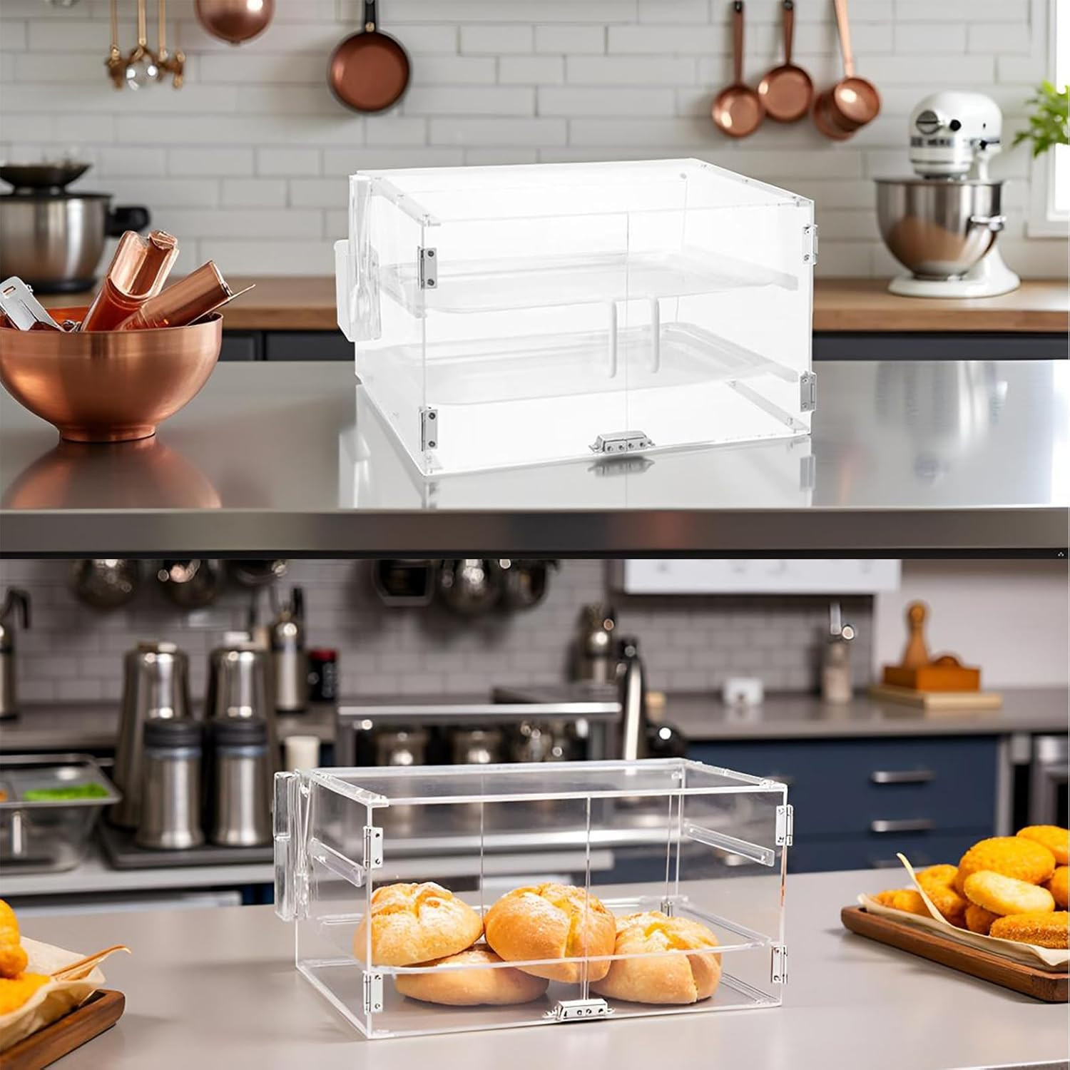 Acrylic Pastry Display Case with 2 Trays for Cookies, Cupcakes & More