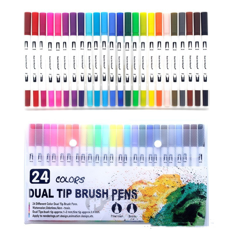 100 Colors Watercolor Dual Tip Brush Marker Pen Fineliner Ar