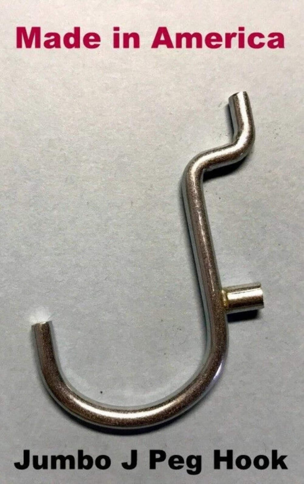 (20 PACK) 1″ Jumbo ‘J’ Metal Peg Garage Hanger Hooks. 1/8 to 1/4 Inch Pegboard