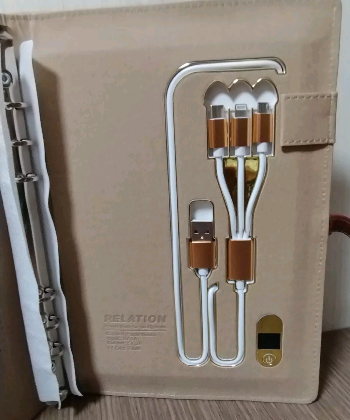 RELATION Executive Leather Notebook, with Qi Wireless Charger and Power Bank