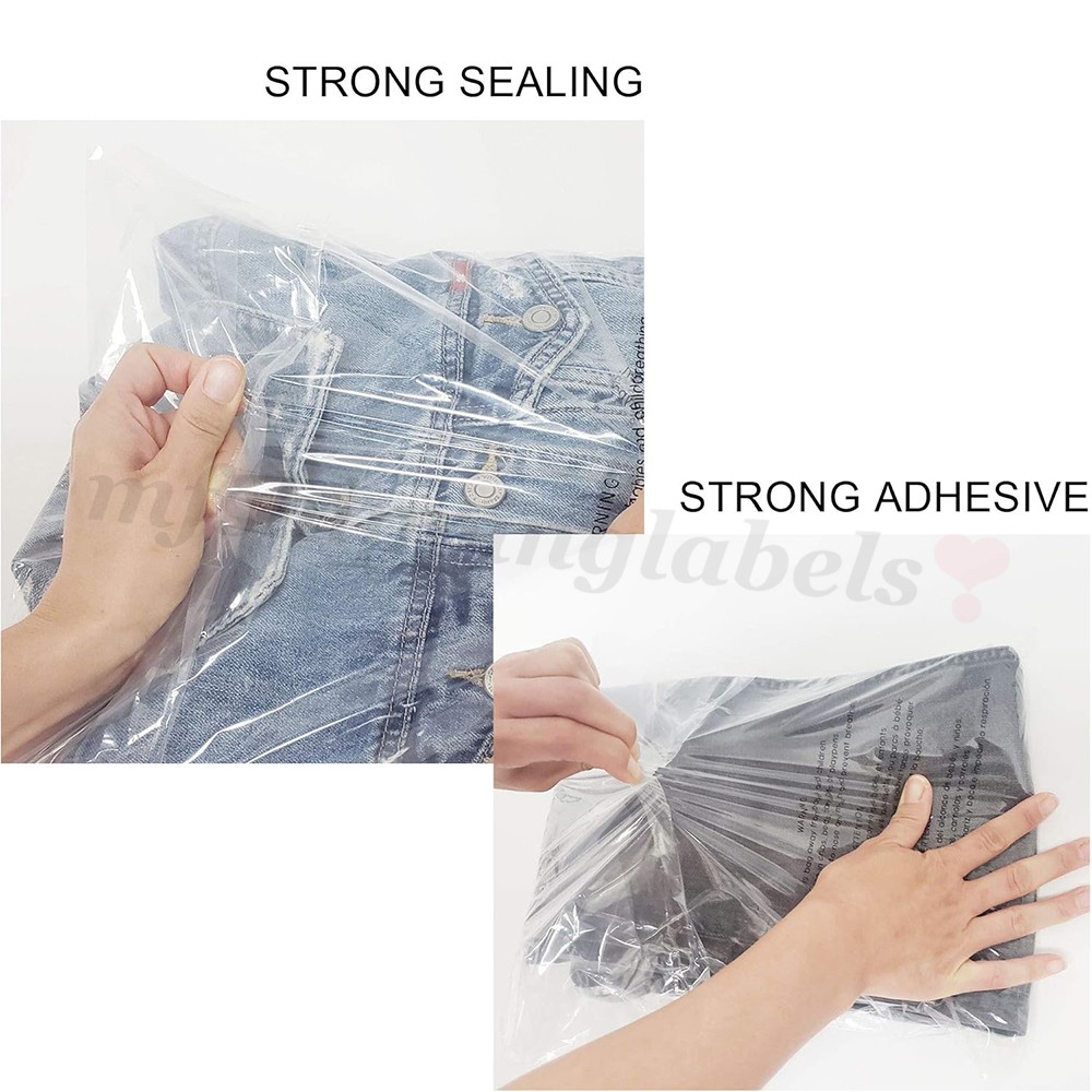 Clear Poly Bags with Suffocation Warning Self Seal Merchandise Packaging For FBA