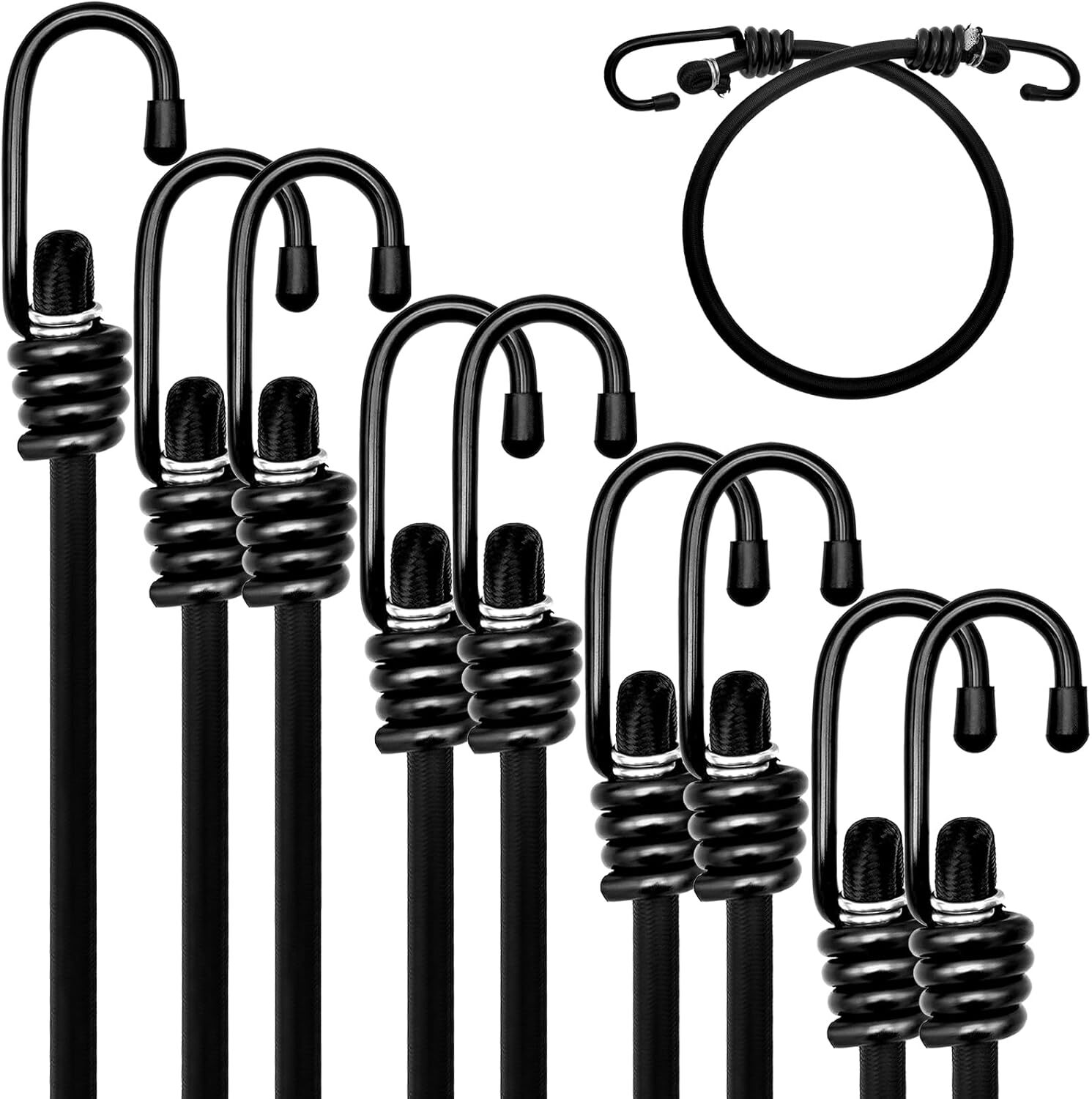 8mm HEAVY DUTY BLACK MARINE GRADE BUNGEE CORD Tarp Tie Down Strap 12-20-24-30-40