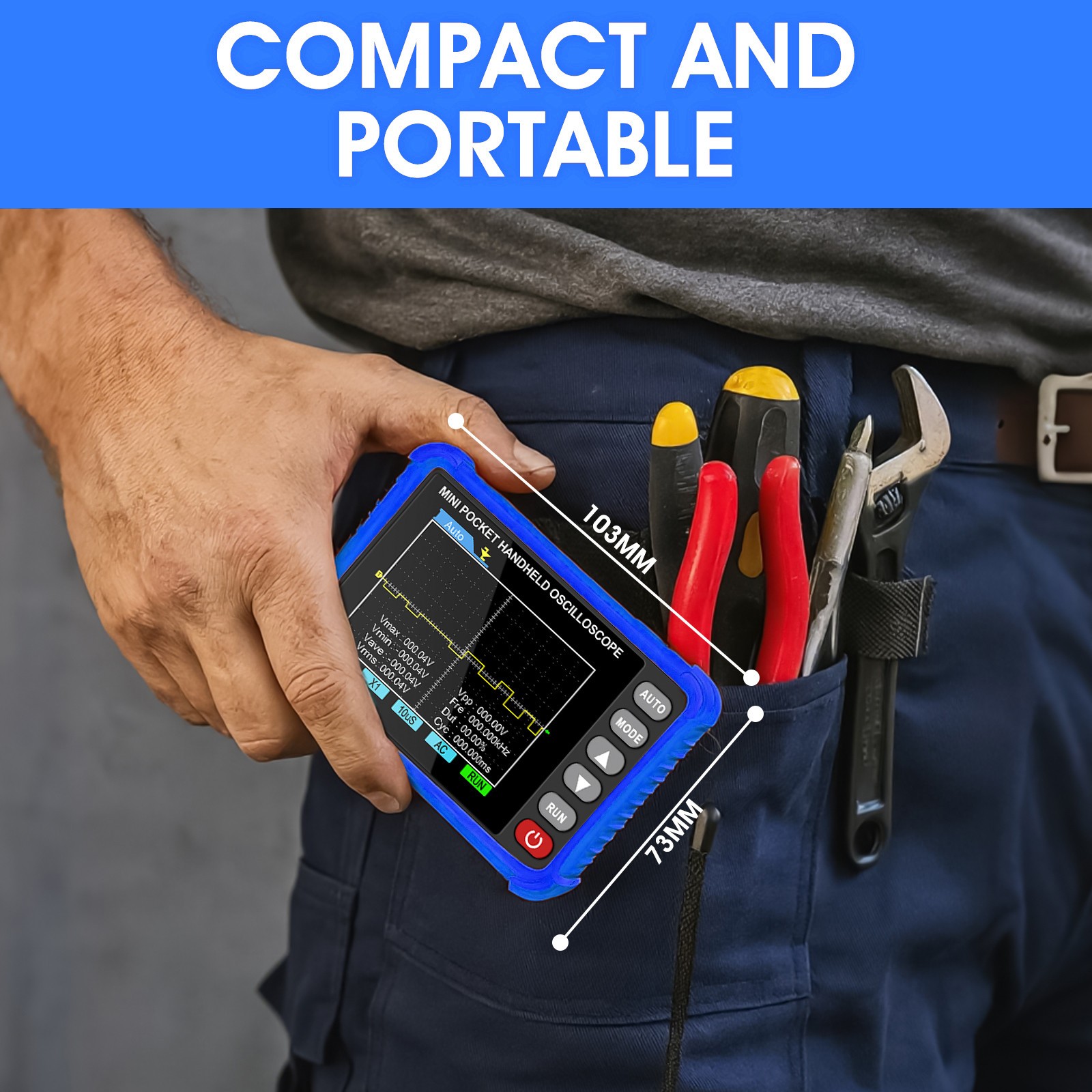 Portable Oscilloscope Kit – 250kHz, Handheld w/ Probe, Lithium Battery, AUTO Set