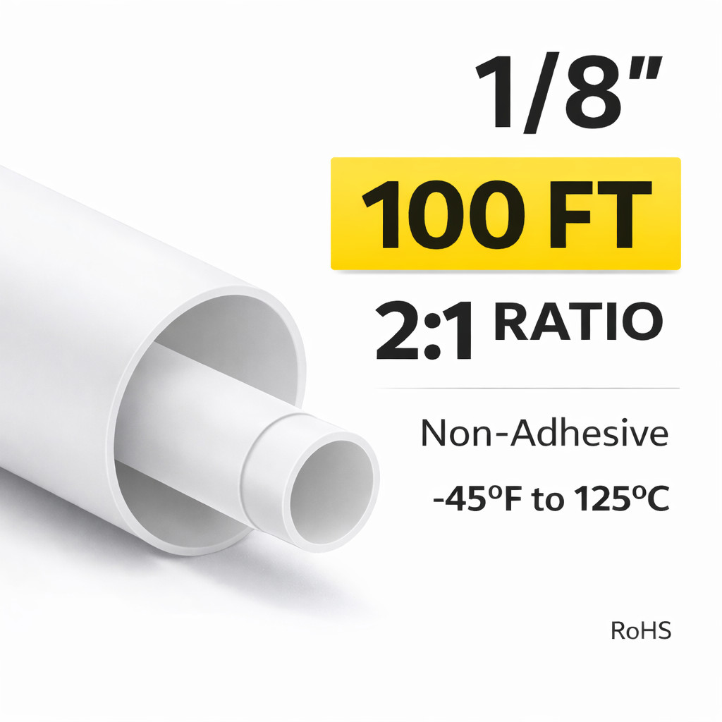 1/8″ ID Heat Shrink Tubing 100FT 2:1 Black Red White Clear UL RoHS