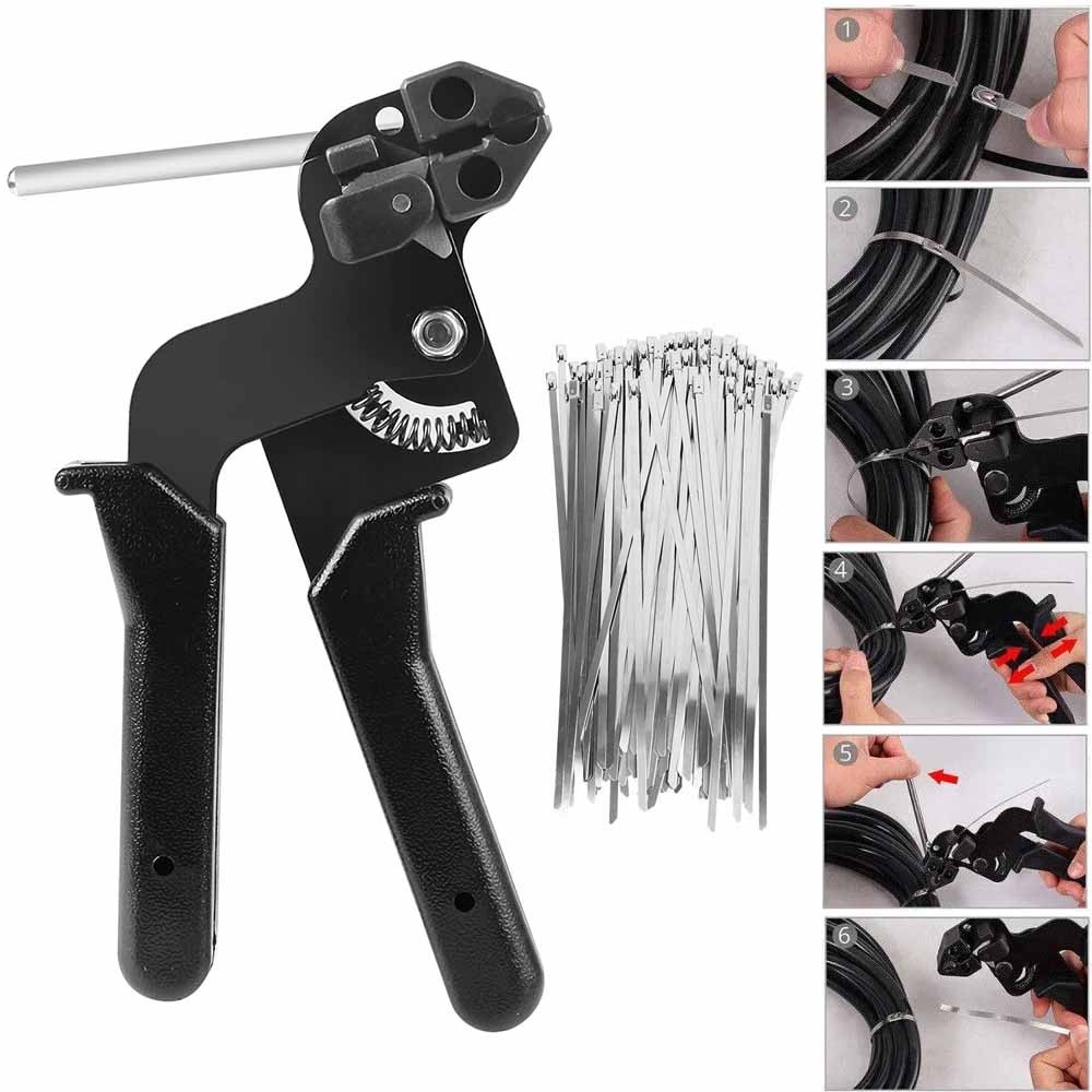 Stainless Steel Zip Ties Gun Kit Cable Tie Tool With 200pcs Metal Zip Ties