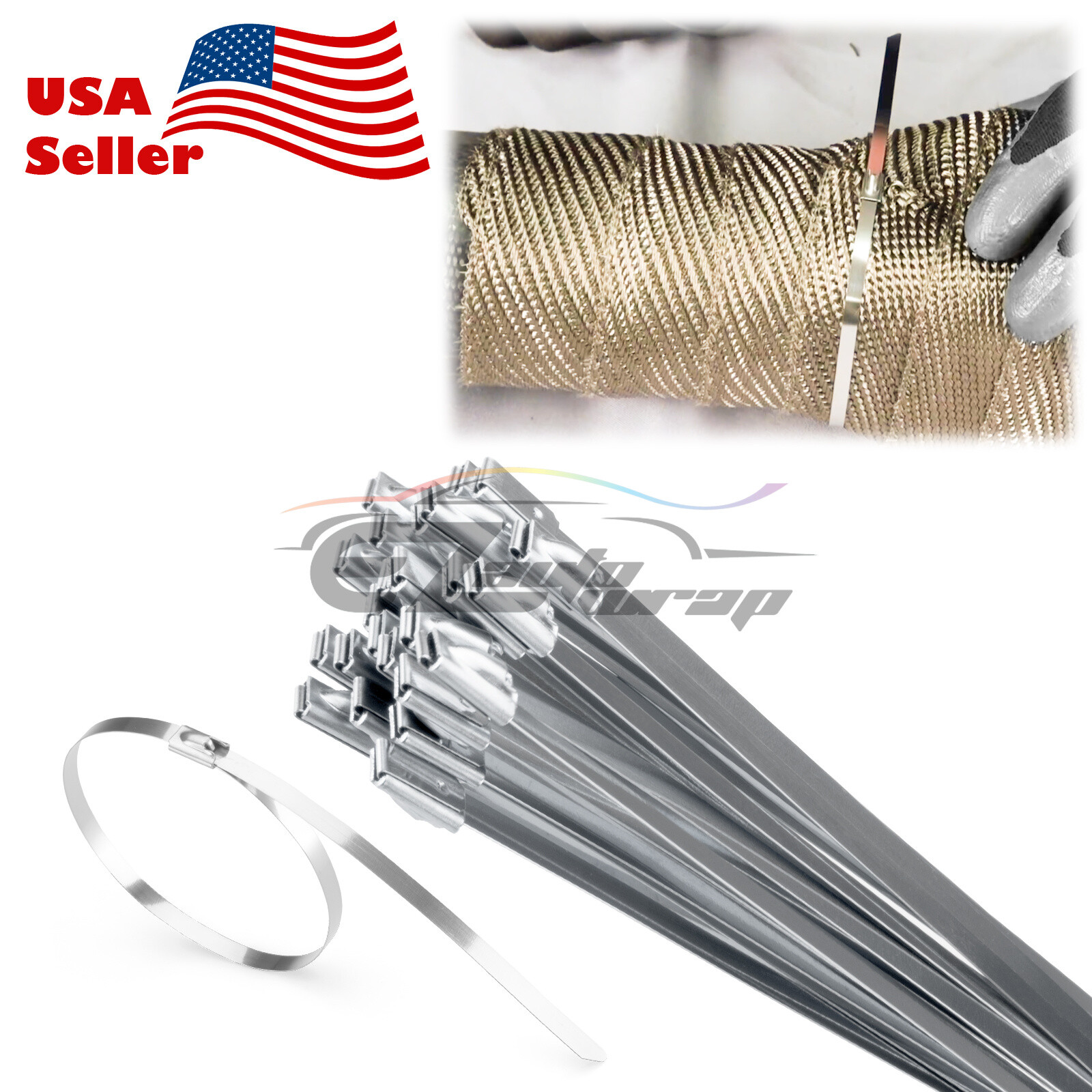 12″ 304 Stainless Steel Metal Zip Tie Strap Cable Exhaust Turbo Wrap Intake Lock