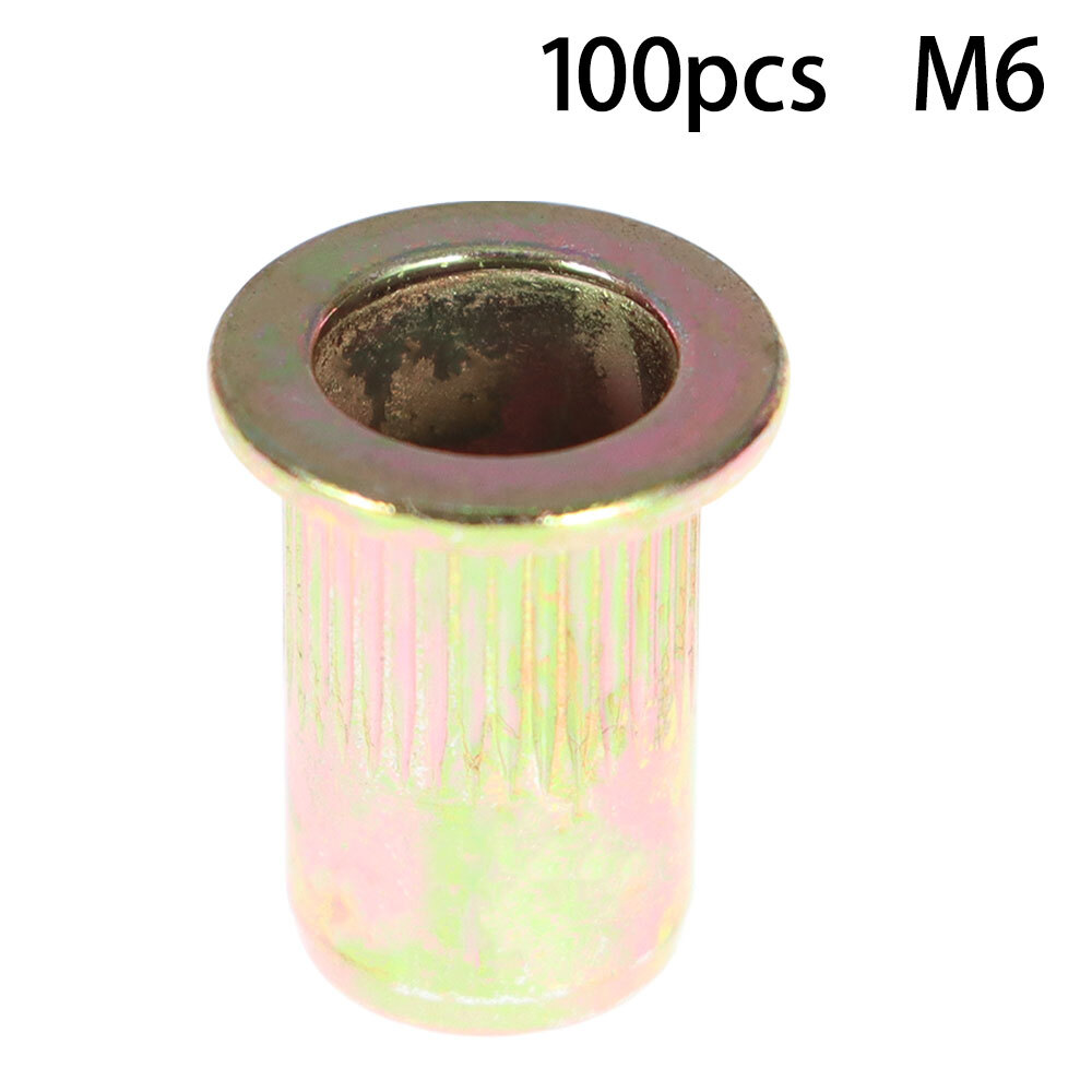 100 Pcs M6 Metric Carbon Steel Rivet Nut Flat Head Threaded Insert Nutsert US