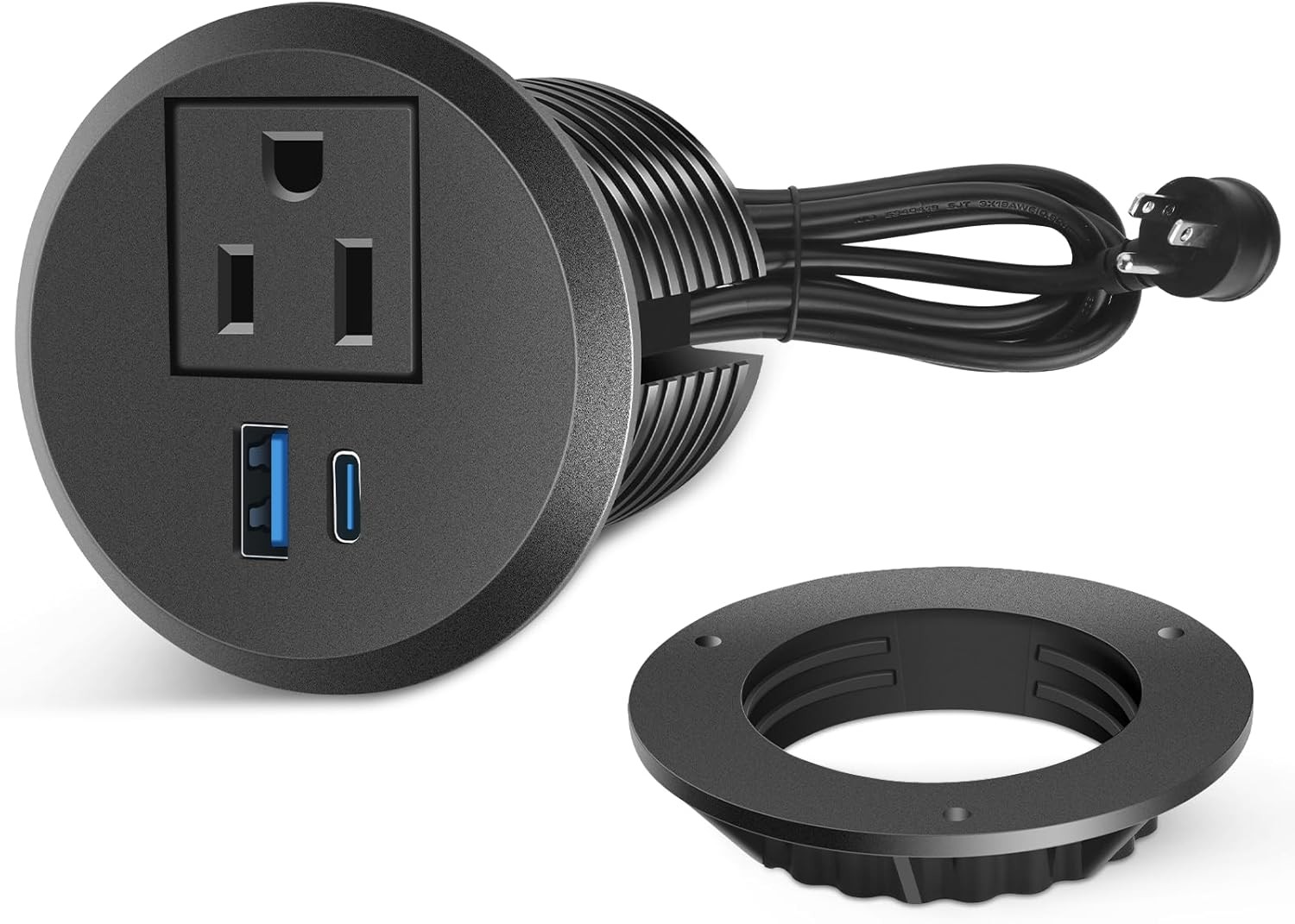 2 inch Desk Power Grommet Outlet, Recessed Outlet with 20W USB-C, Black