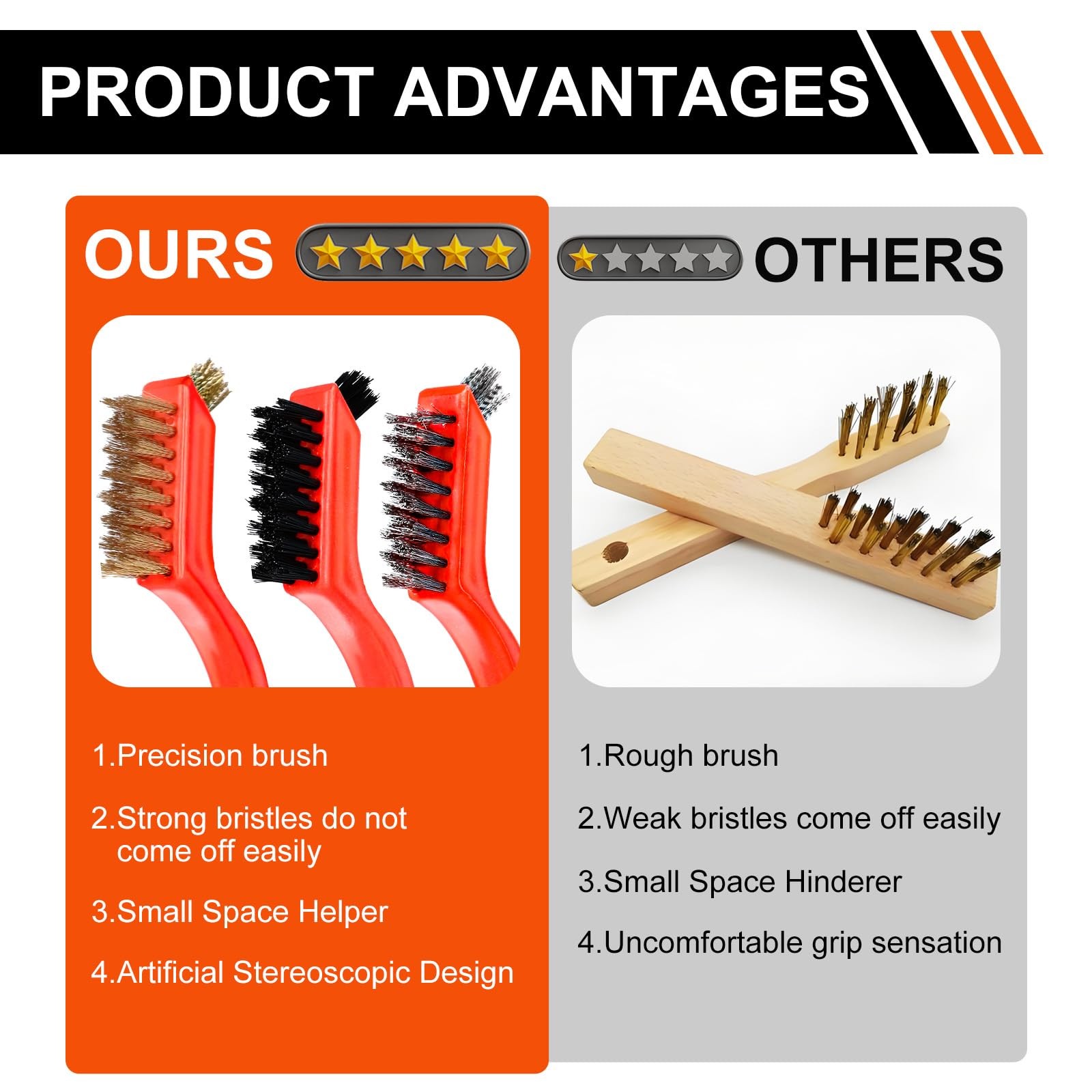 Wire Brush Set, 6 Pcs Professional Brushes for Cleaning Red and Black