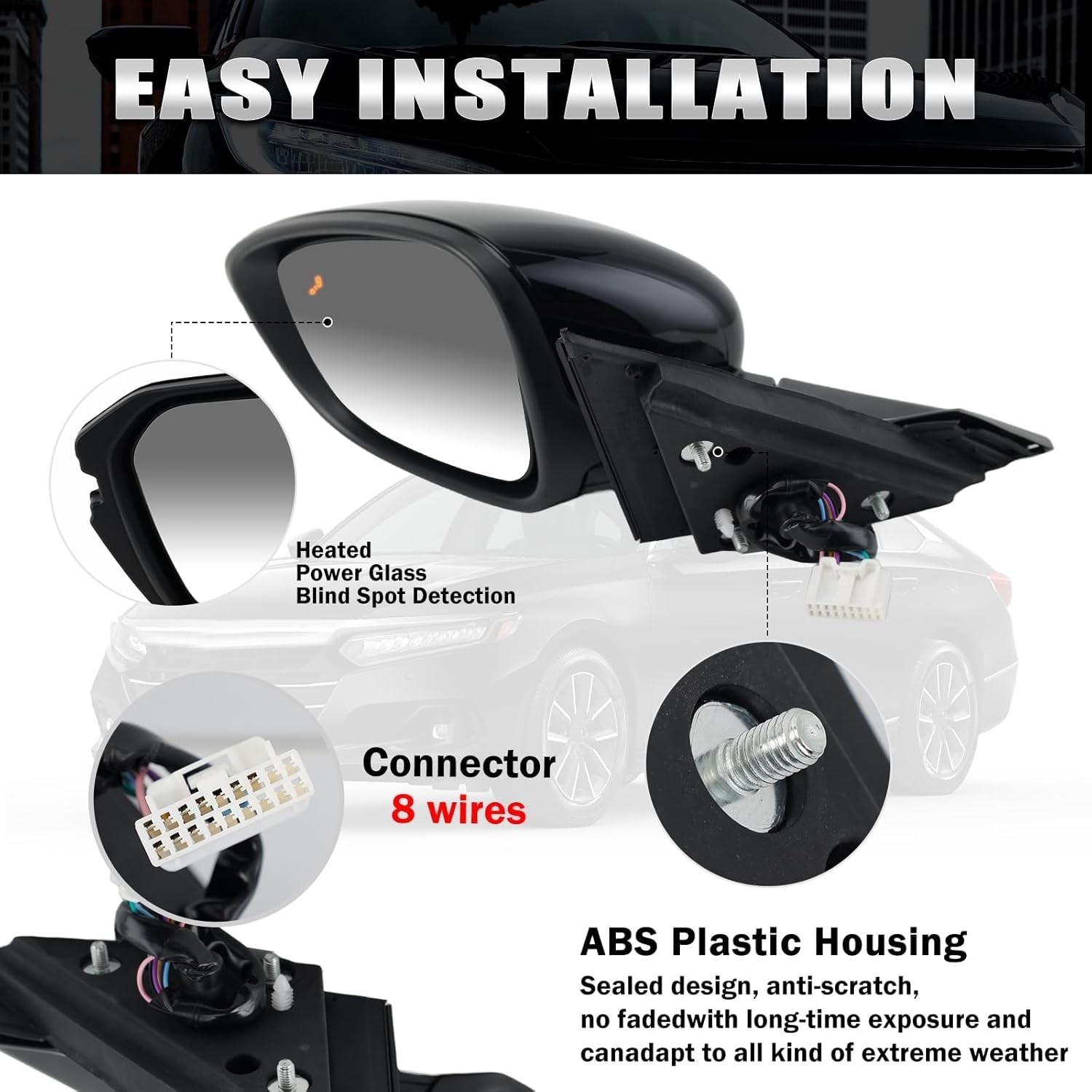 Left Driver Side Mirror Compatible With Honda Accord 2018-2022 with Turn Signal
