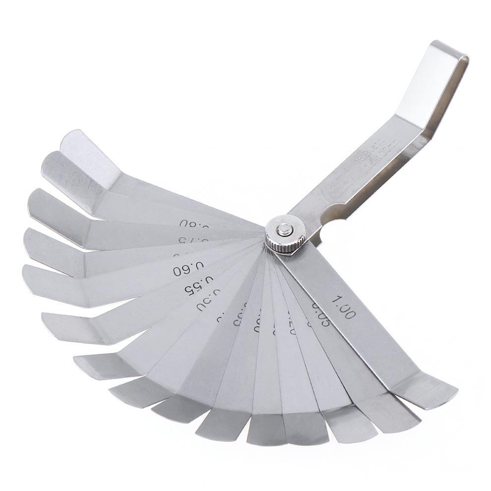 0.05-1mm Thickness Curved Steel Gapped Metric Filler Feeler Gauge 16pcs Blades