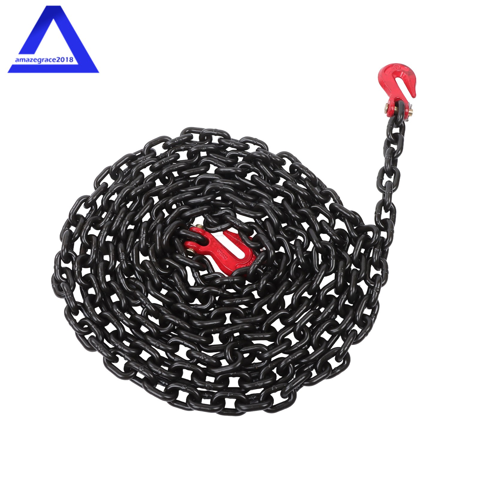 3/8 In × 20 Ft Binder Chain G80 Tie Down Tow Chain with Hooks 7100lbs Safe Black