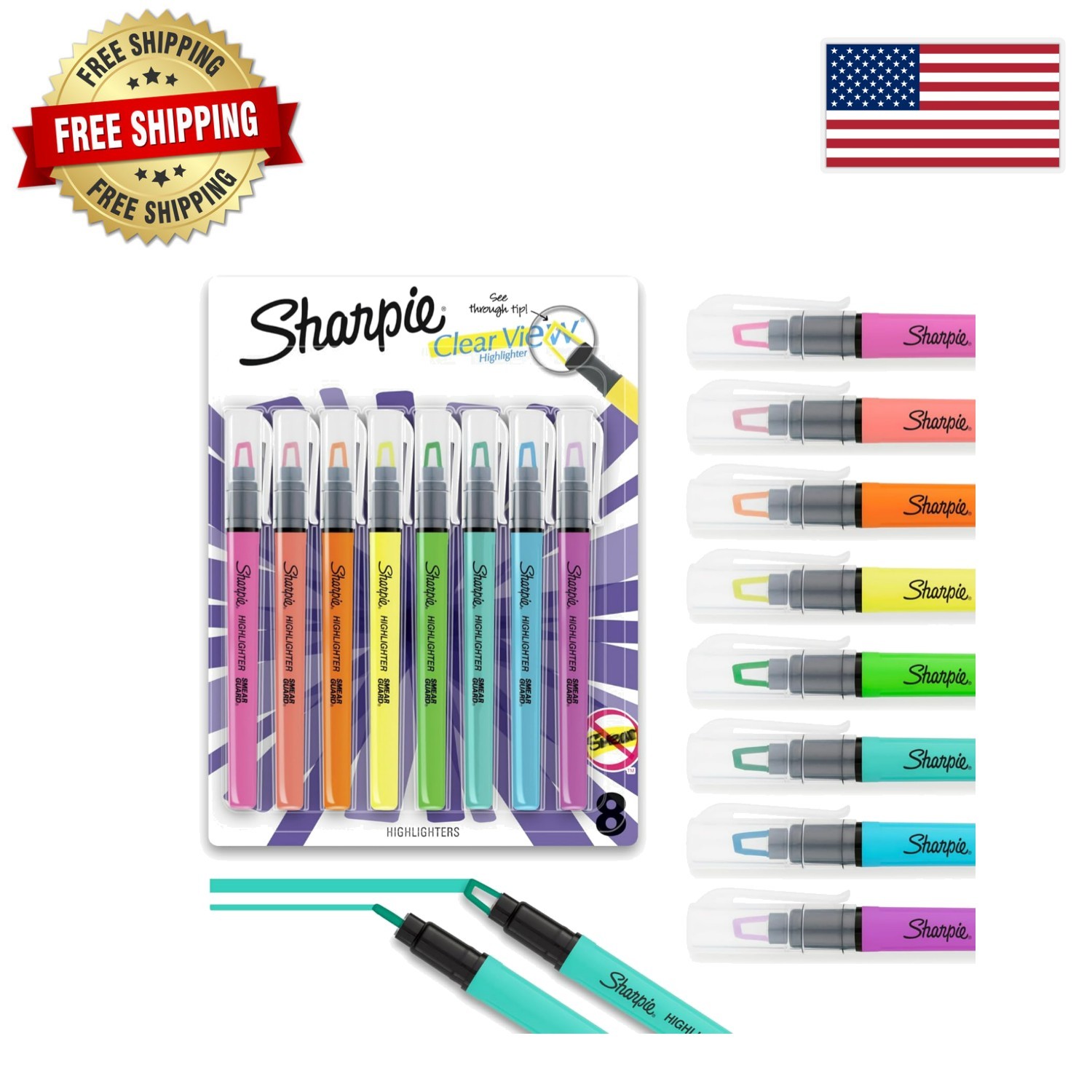 Essential 8-Pack Assorted Highlighters with Chisel Tip – Perfect School Supplies