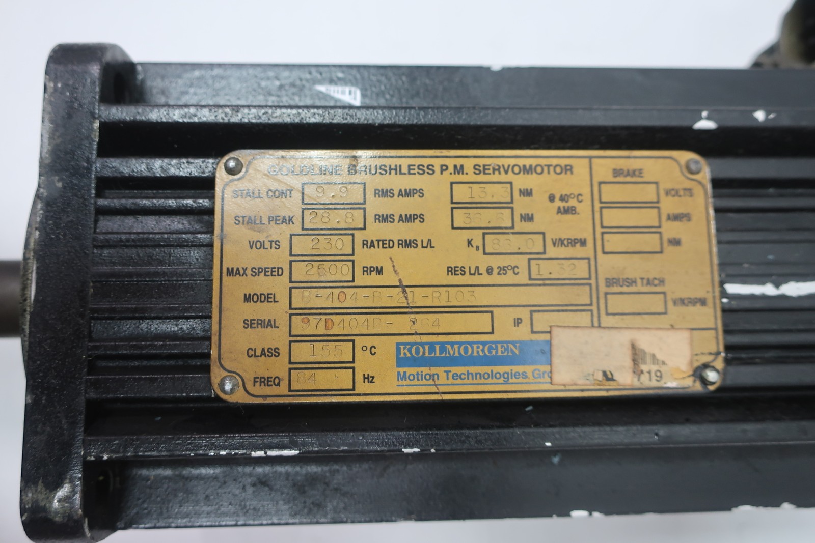 Kollmorgen B-404-B-21-R103 Goldline P.m. Servo Motor 2500rpm 13.3/36.6nm 230v-ac