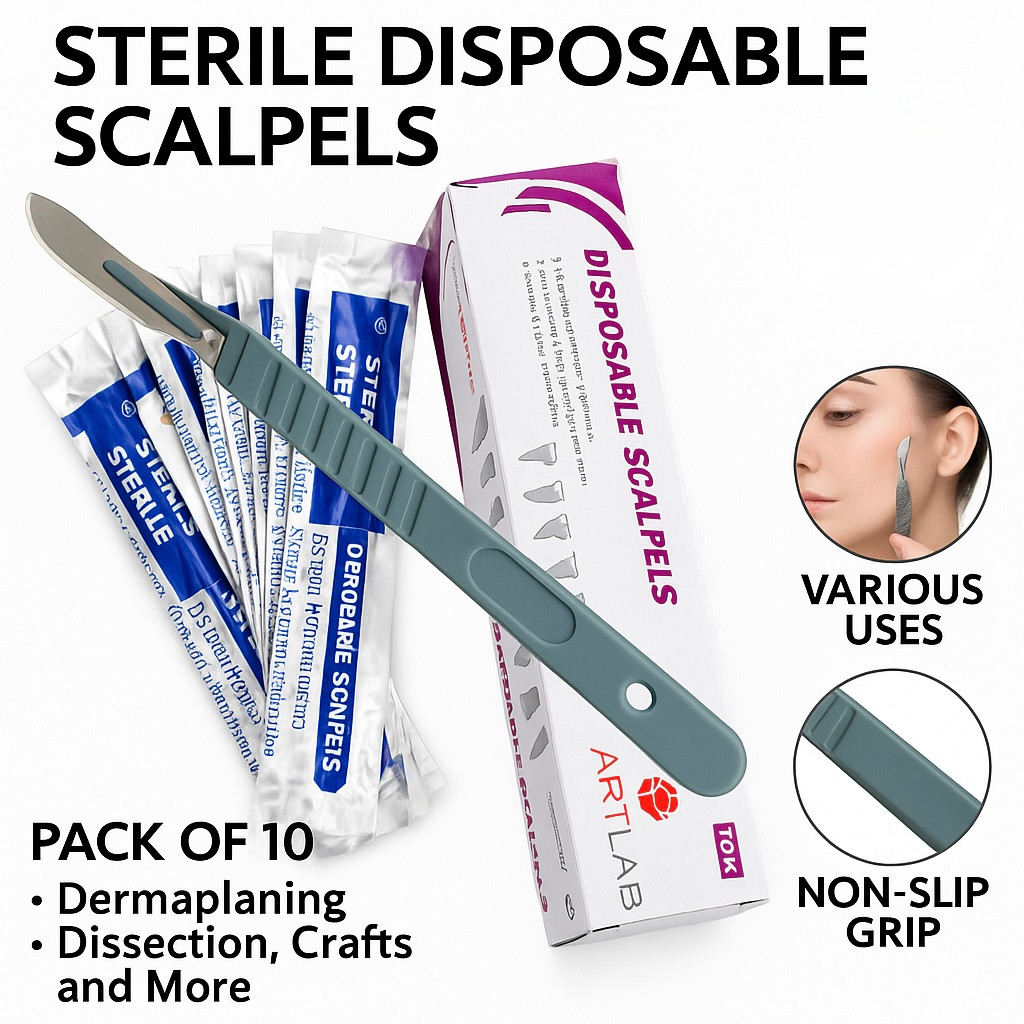 10 PCS STERILE DISPOSABLE SCALPELS #10-SINGLE USE-DENTAL, SURGICAL, DERMAPLANING