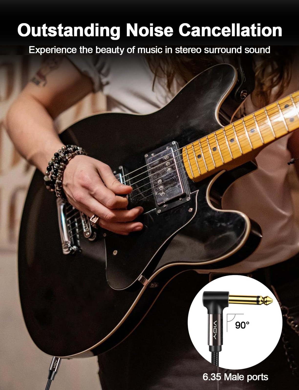 Guitar Cable 15 ft/5 M, Instrument Right Angle Cables, 6.35 mm (1/4) TS 15FT