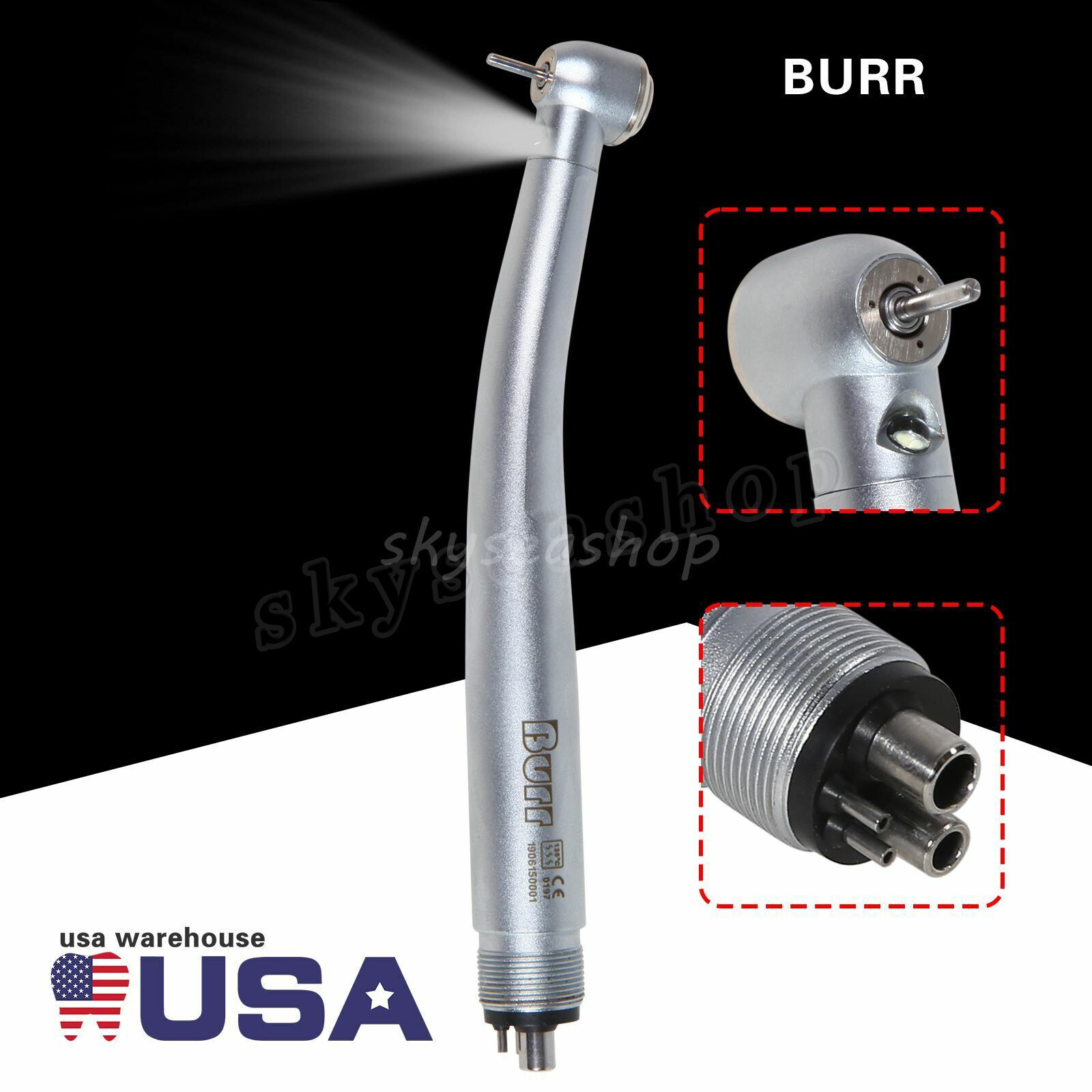 5 Packs Dental Fiber Optic High Speed Turbine LED Handpiece E-generator 4 Holes