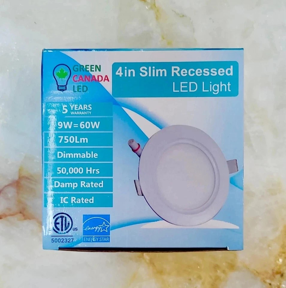 10 PACK GREEN CANADA LED 4″ 9W WHITE ROUND 3000K SLIM RECESSED 120° LIGHT CRI 90
