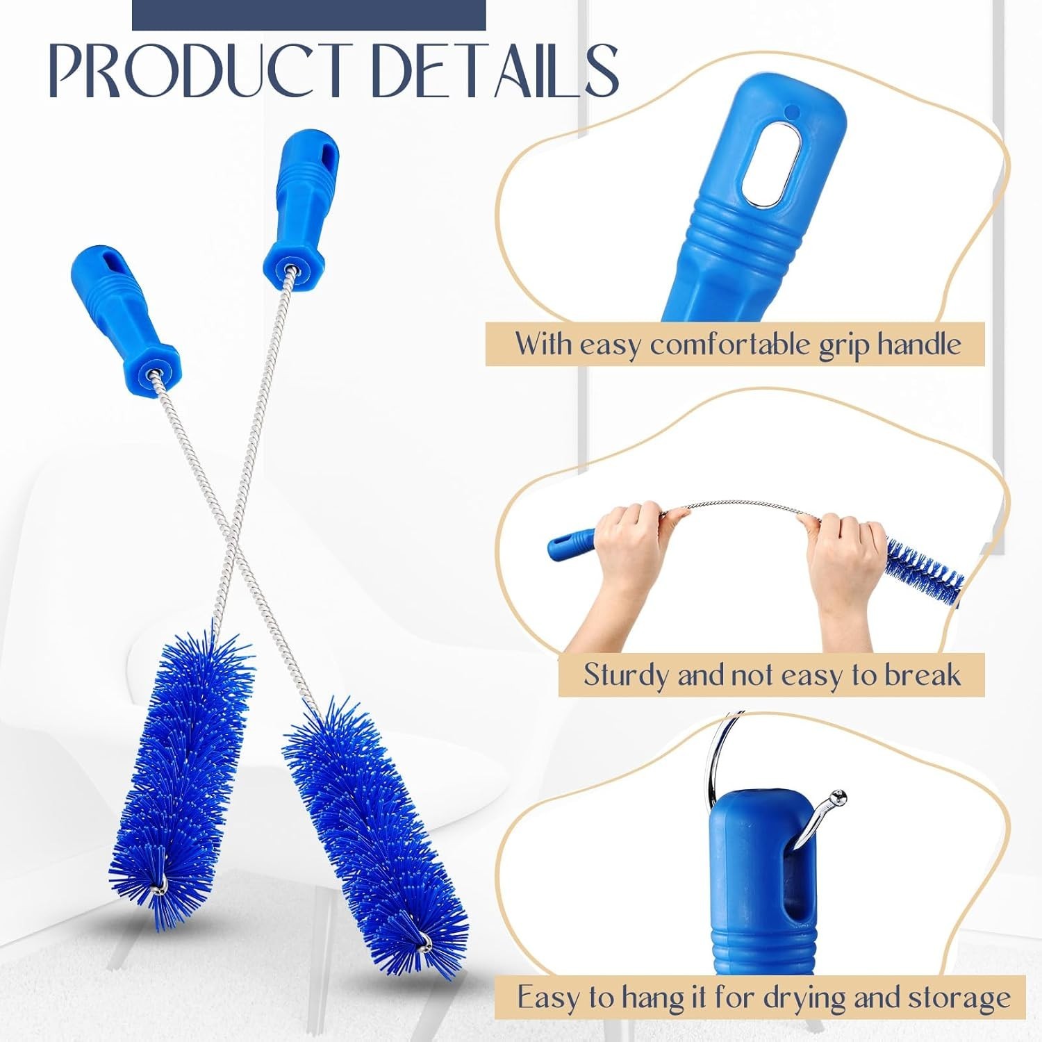 2 Pack Flexible Drain Brush Set – 19.7″ Pipe Cleaning Tool for Shower & Tub