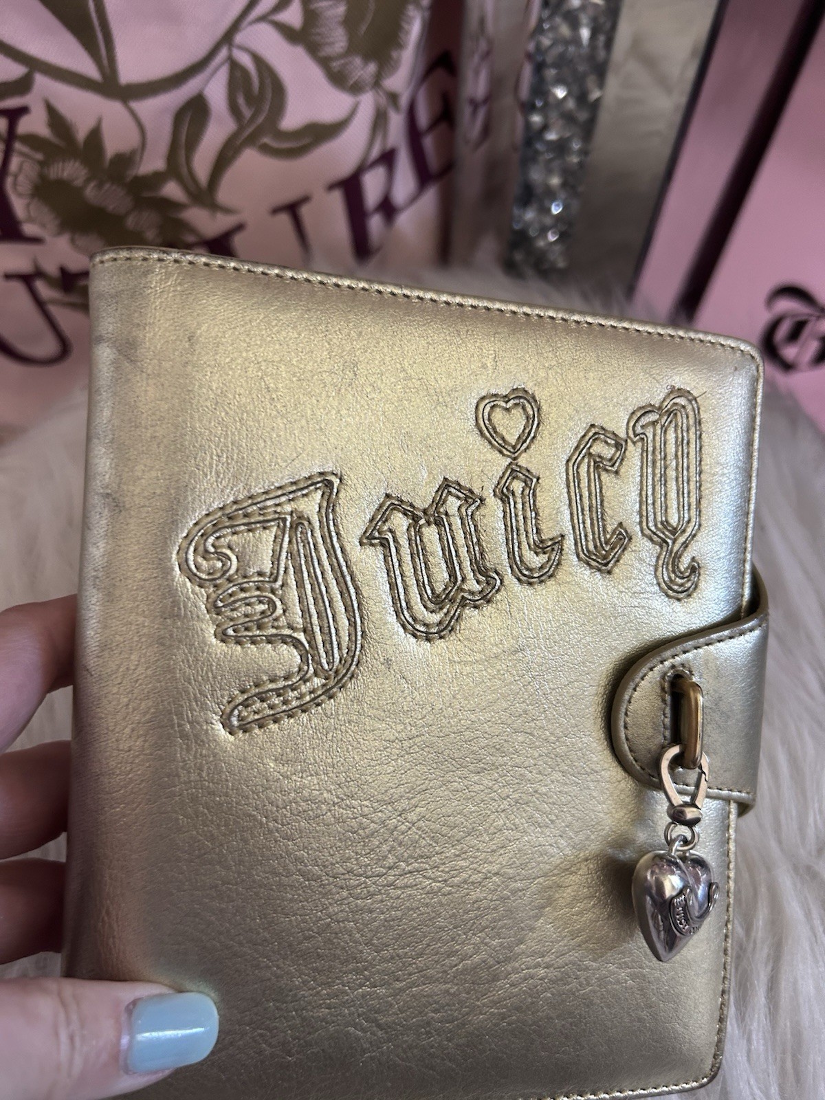 Y2K VINTAGE JUICY COUTURE METALLIC GOLD LEATHER JOURNAL DIARY RARE