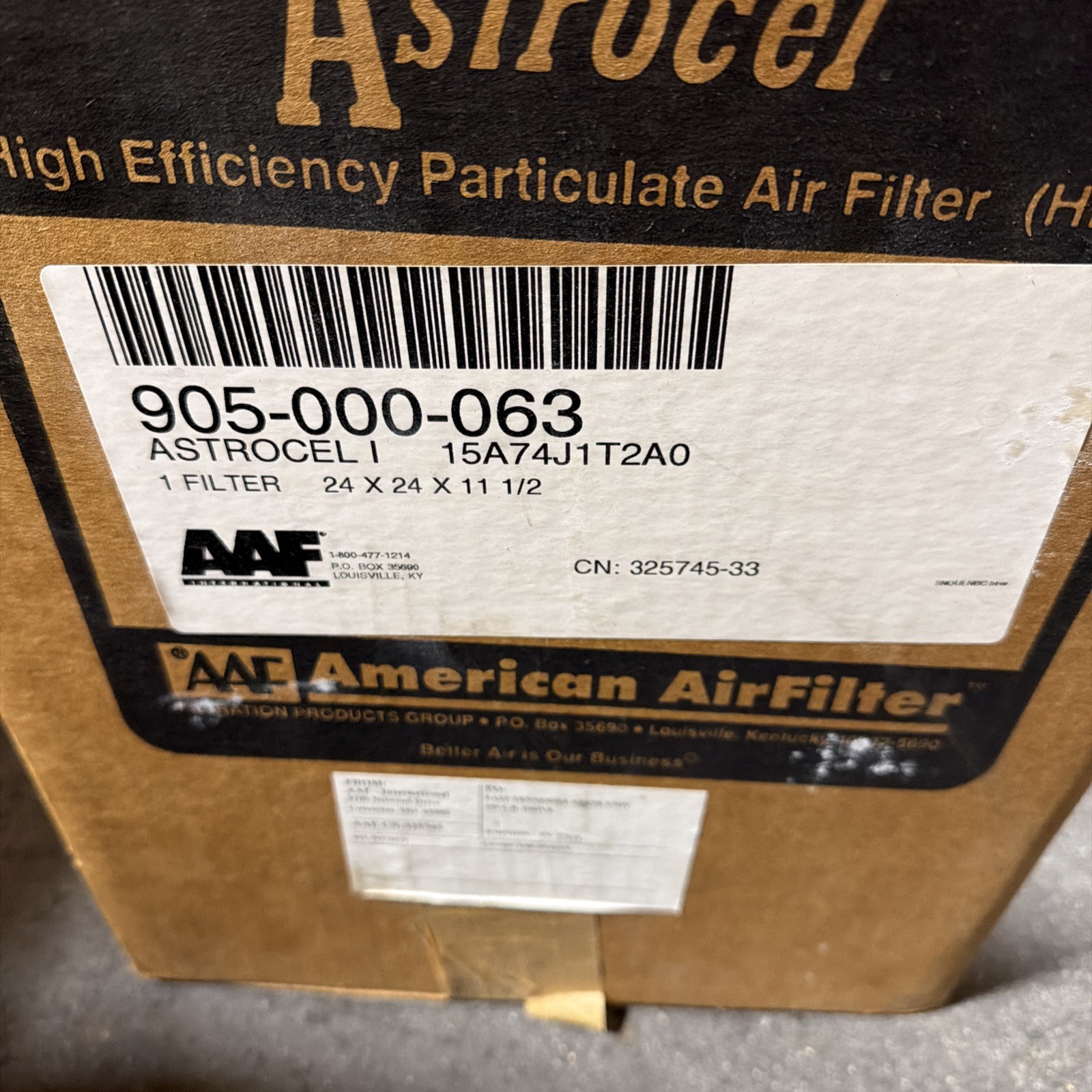 Brand New AAF FLANDER 905-000-693 ASTROCEL 1 HEPA FILTER 24 X 24 X 11 1/2