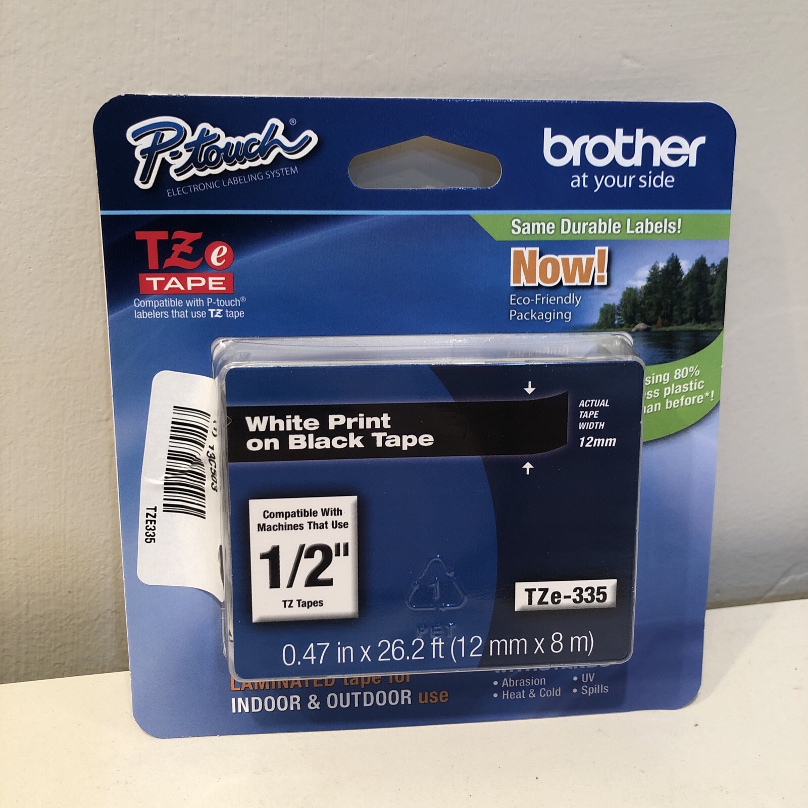Brother 1/2″ White on Black Tape TZe-335