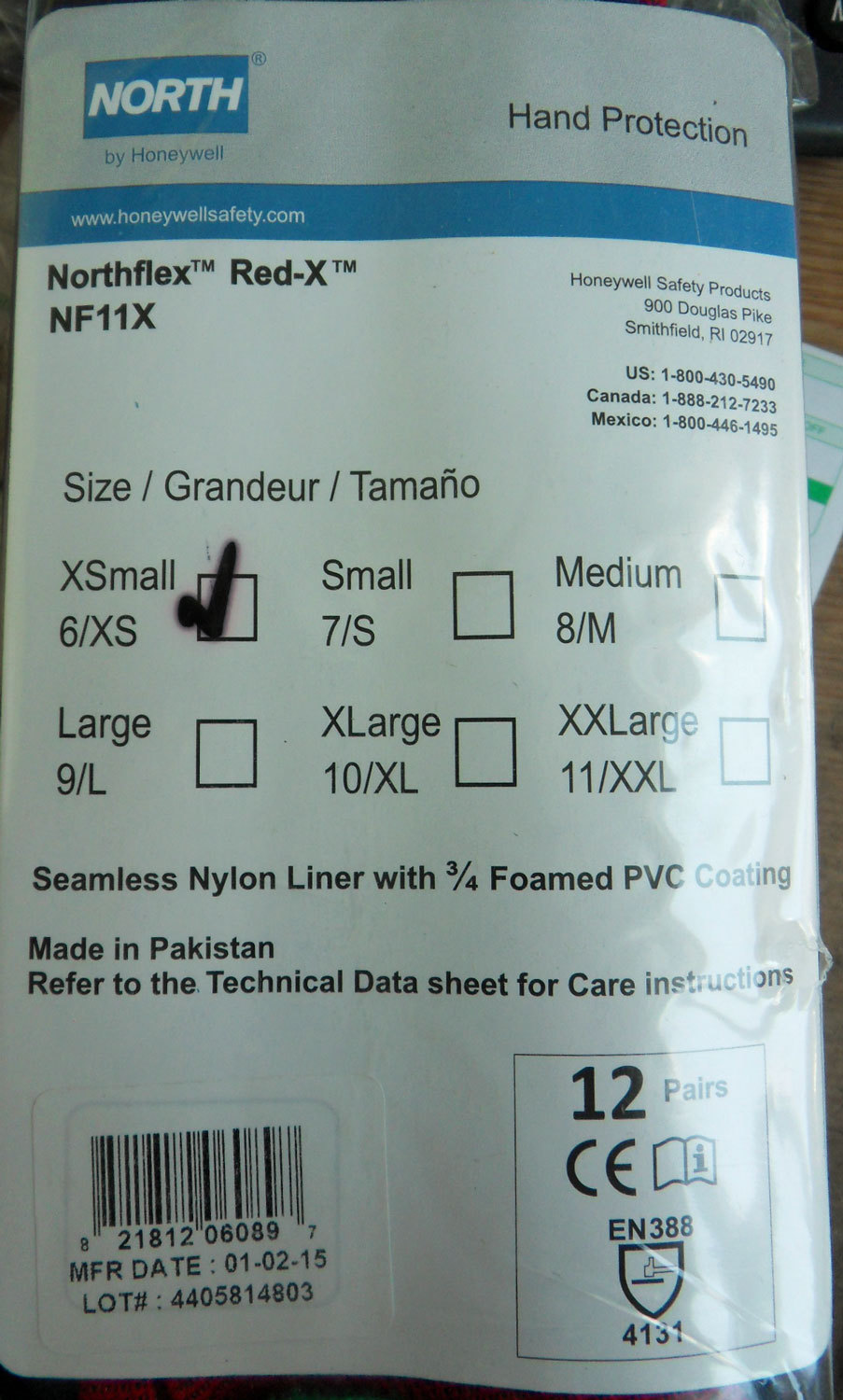 12 New Pairs North NF11X/6XS Coated Gloves Red Extra Small Free US Shipping