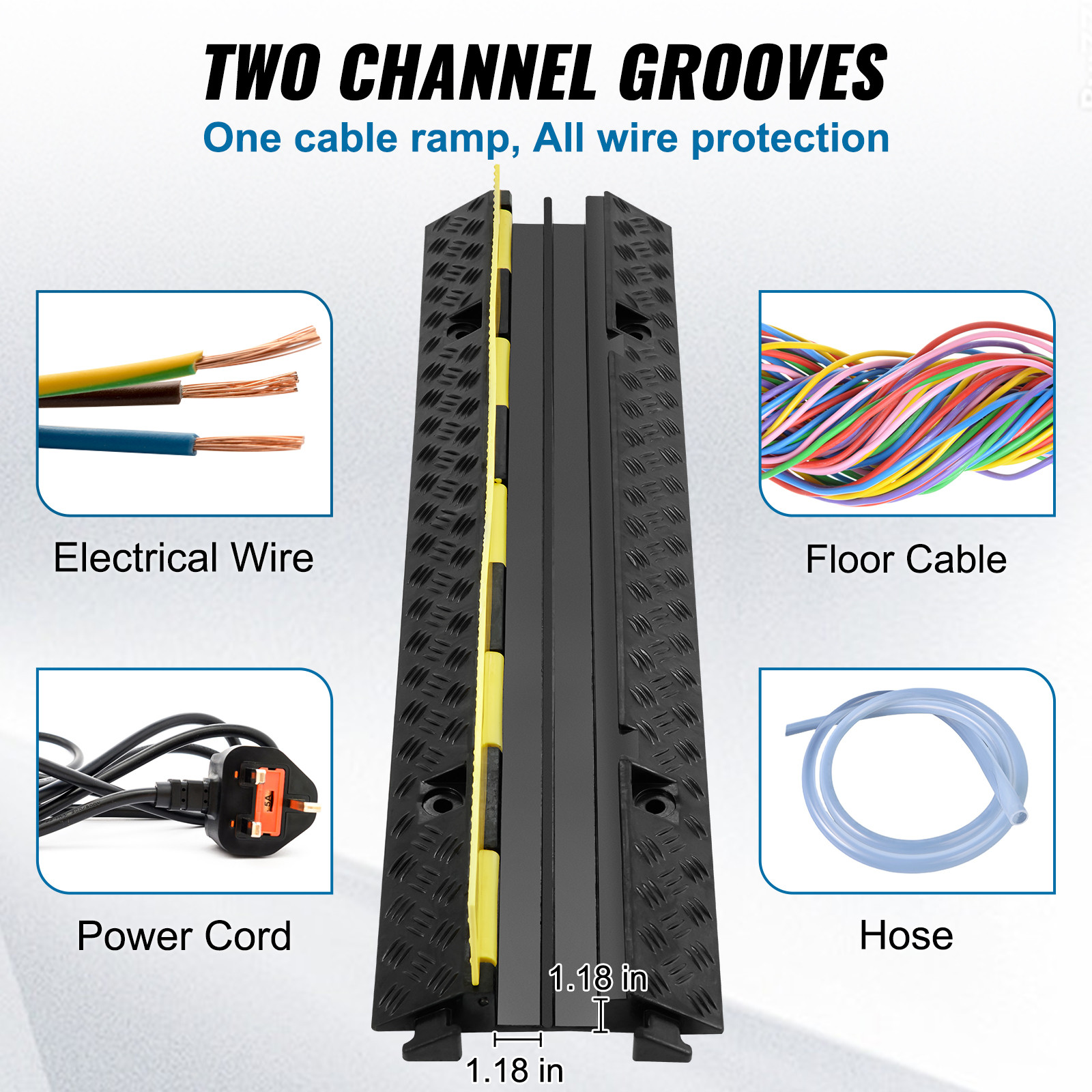VEVOR 5 PCs Cable Protector Ramp 2 Channel 12000 lbs Load Wire Cable Cover Ramp